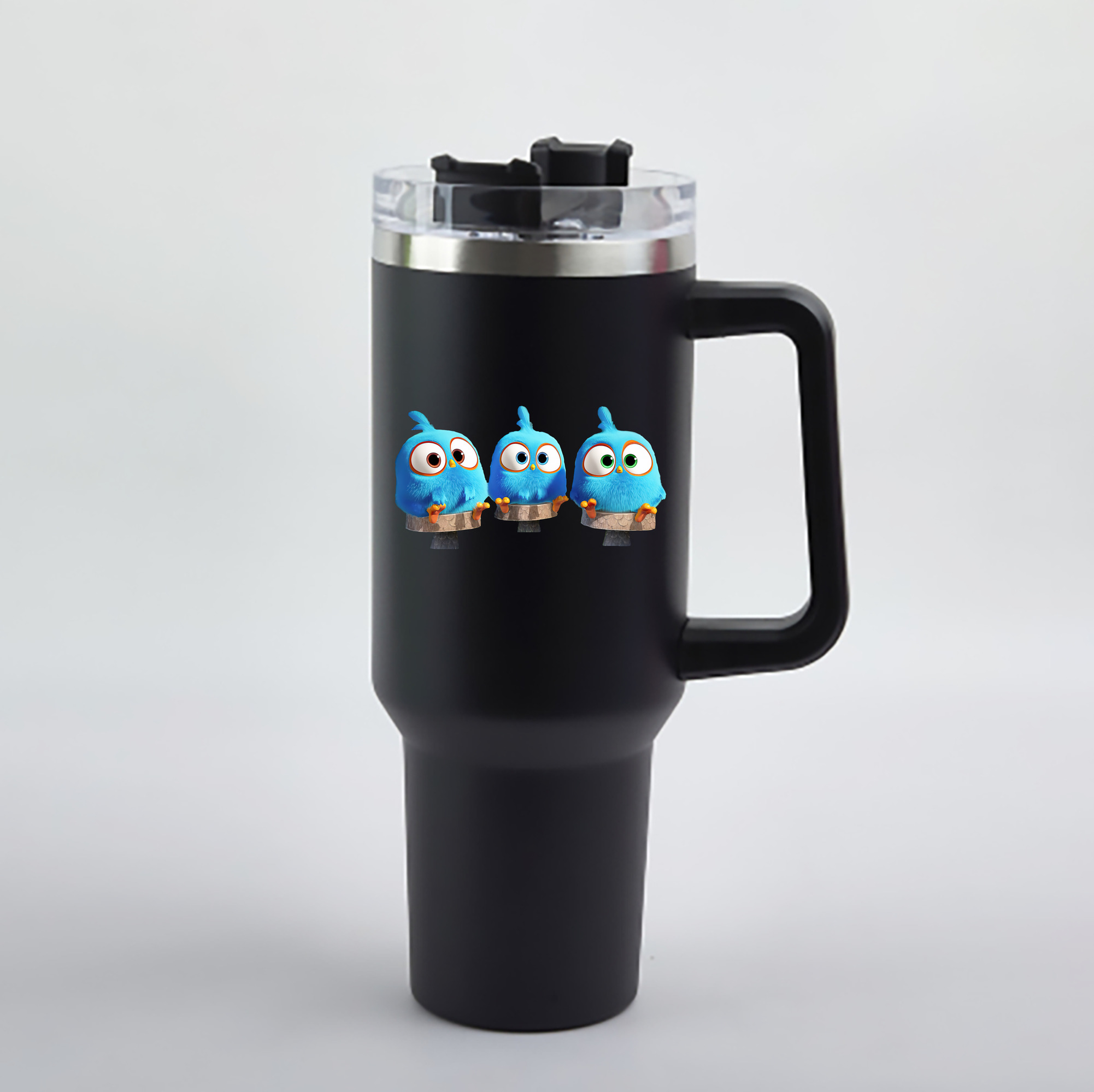 （画像用） Angry Birds アングリーバード 1200mL車用タンブラー - クリスタルステッカー（プラスチックストロー付き）