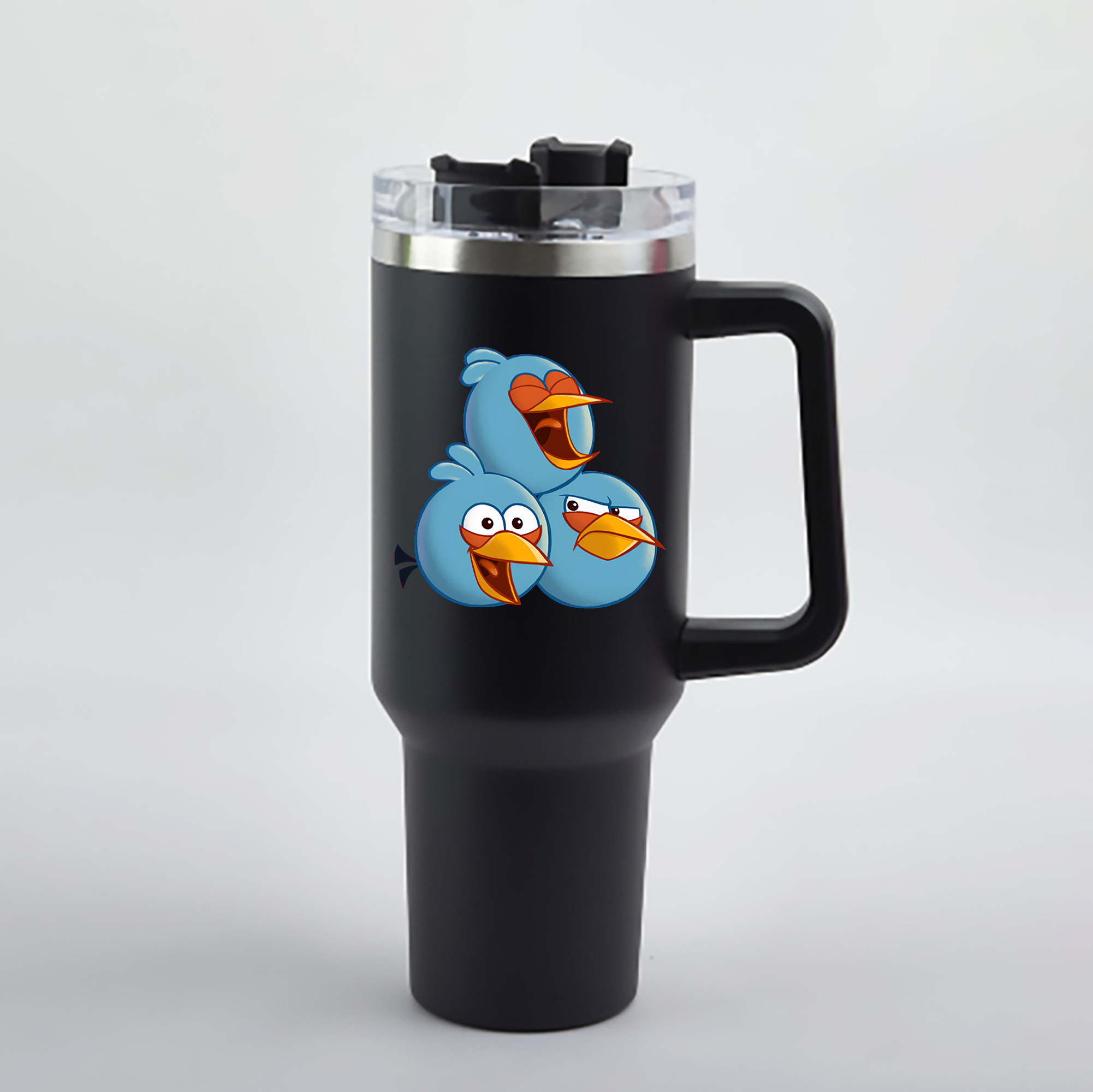 （画像用） Angry Birds アングリーバード 1200mL車用タンブラー - クリスタルステッカー（プラスチックストロー付き）
