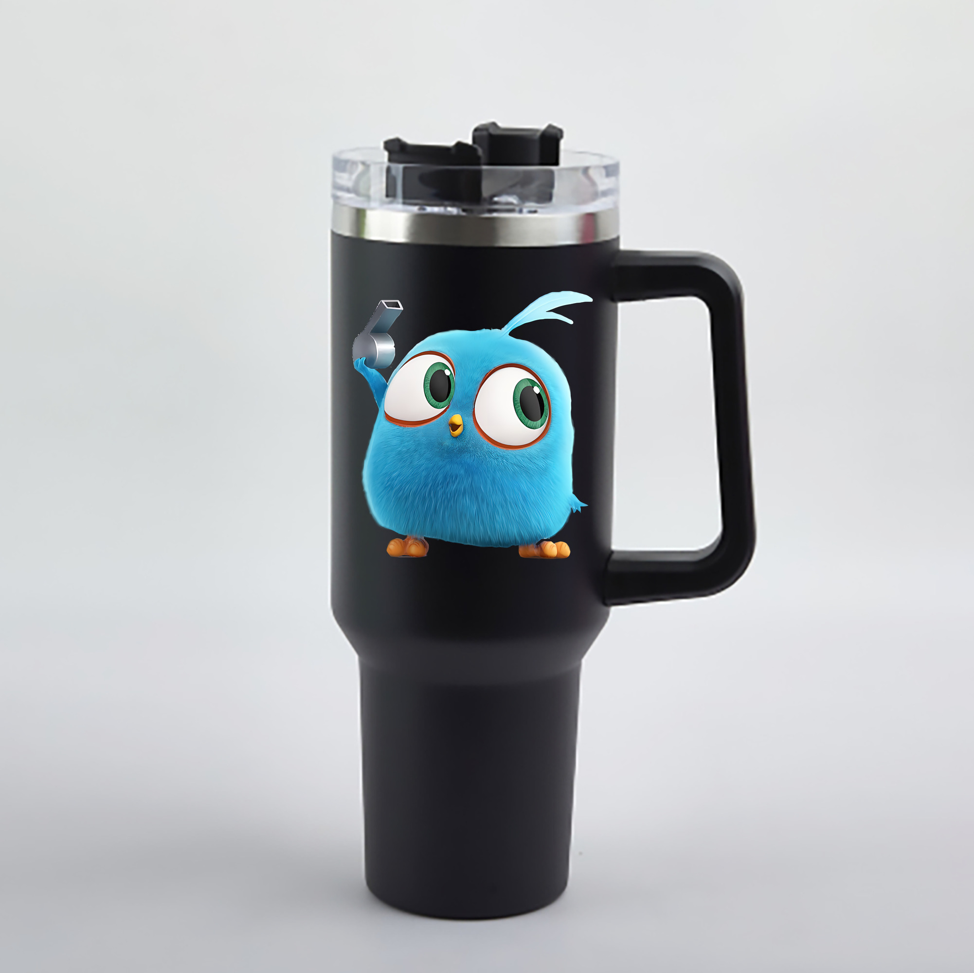 （画像用） Angry Birds アングリーバード 1200mL車用タンブラー - クリスタルステッカー（プラスチックストロー付き）