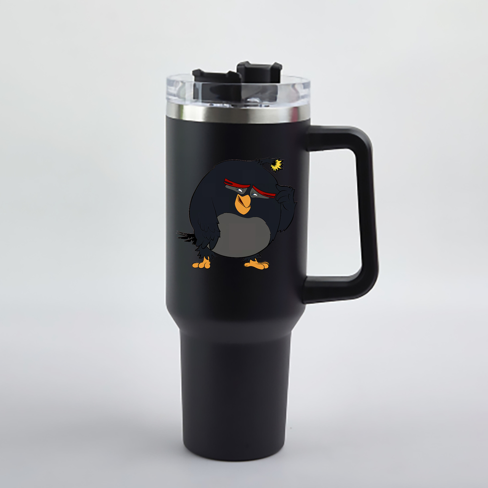 （画像用） Angry Birds アングリーバード 1200mL車用タンブラー - クリスタルステッカー（プラスチックストロー付き）