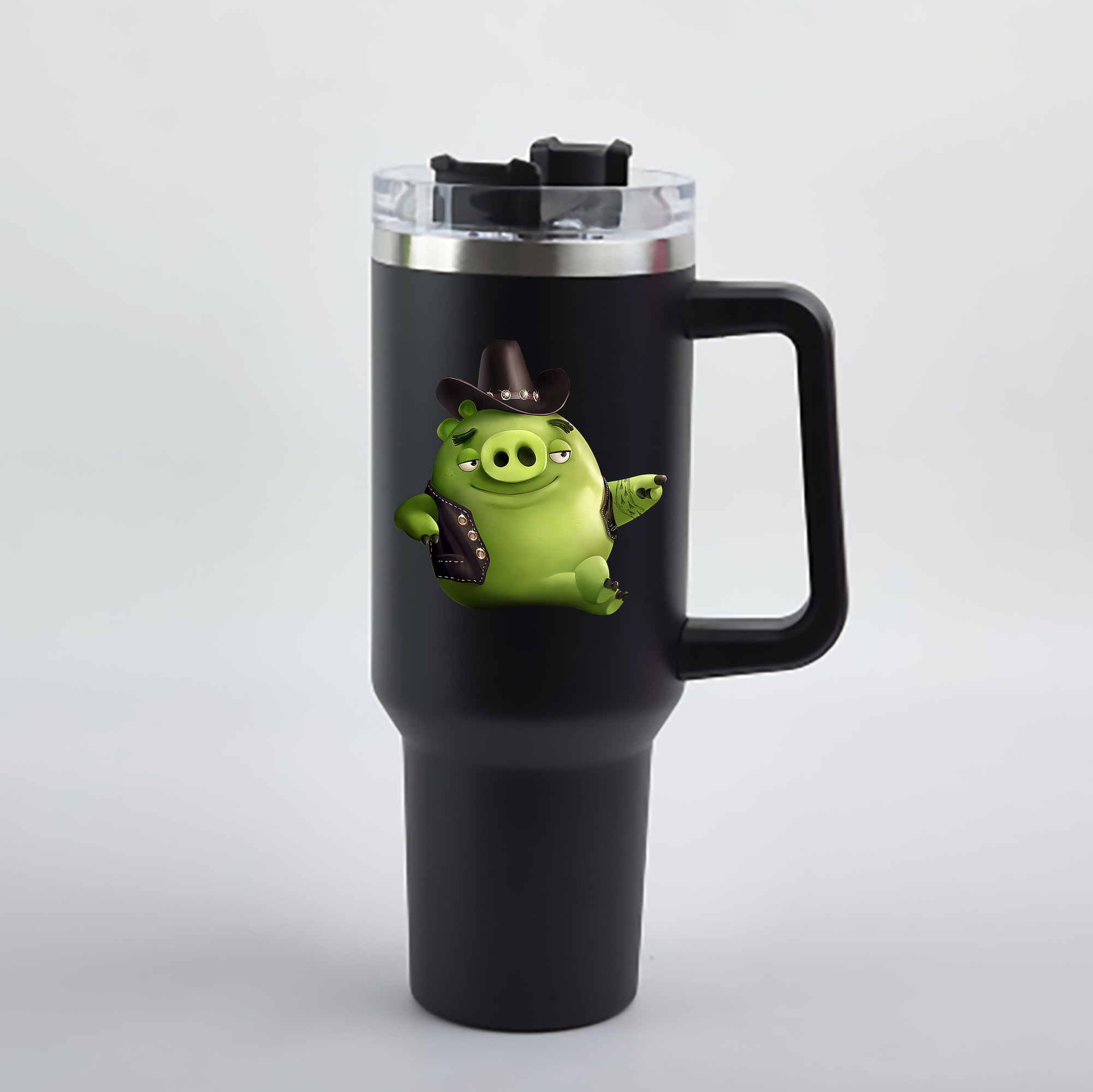 （画像用） Angry Birds アングリーバード 1200mL車用タンブラー - クリスタルステッカー（プラスチックストロー付き）