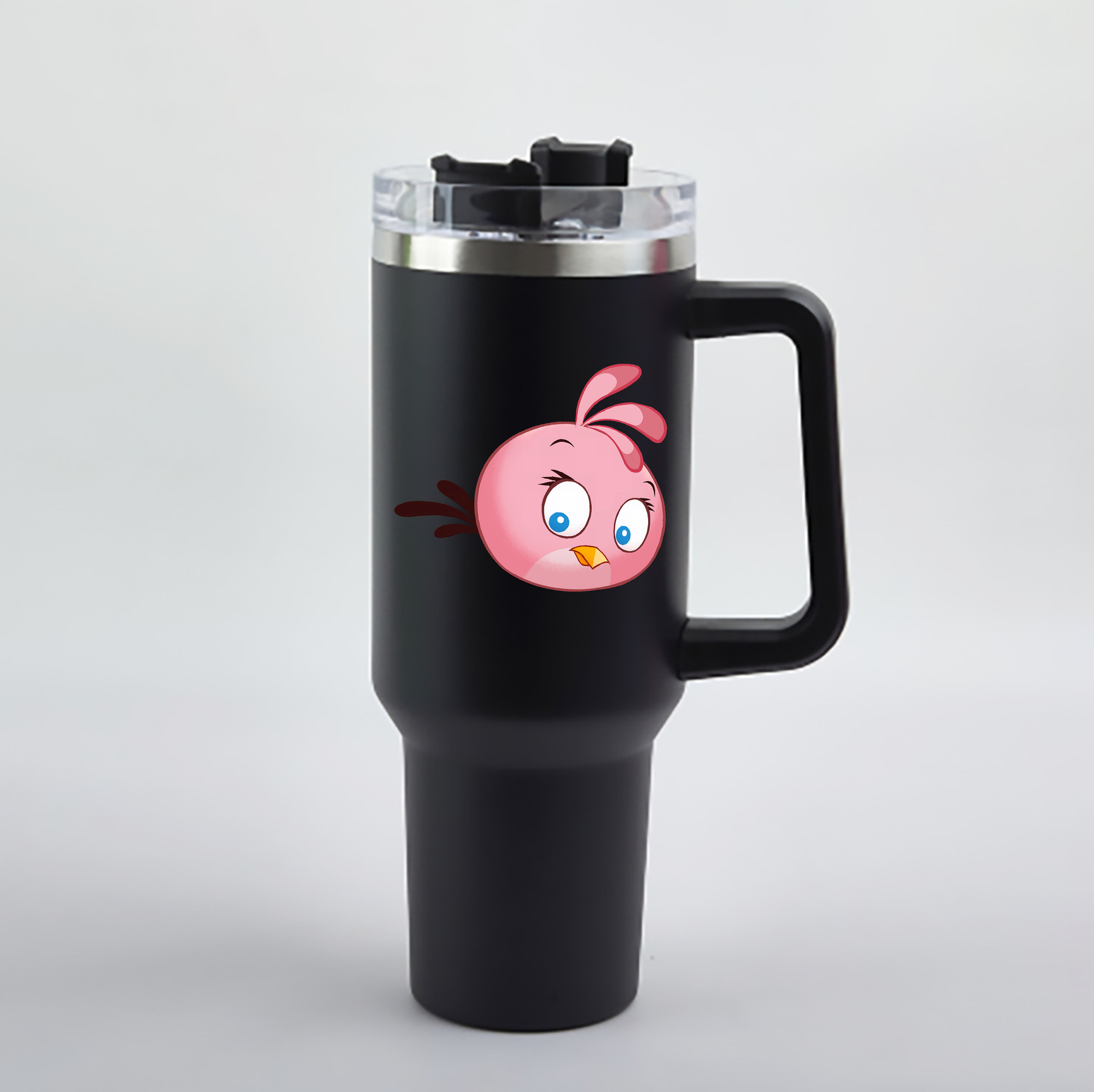 （画像用） Angry Birds アングリーバード 1200mL車用タンブラー - クリスタルステッカー（プラスチックストロー付き）