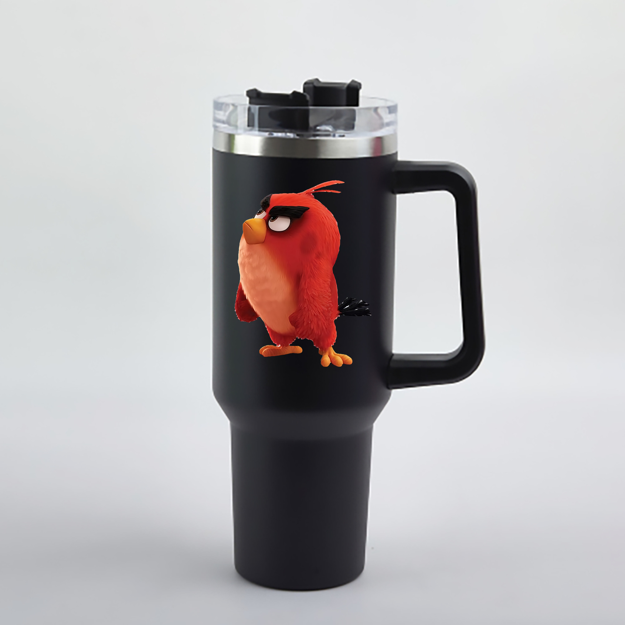 （画像用） Angry Birds アングリーバード 1200mL車用タンブラー - クリスタルステッカー（プラスチックストロー付き）