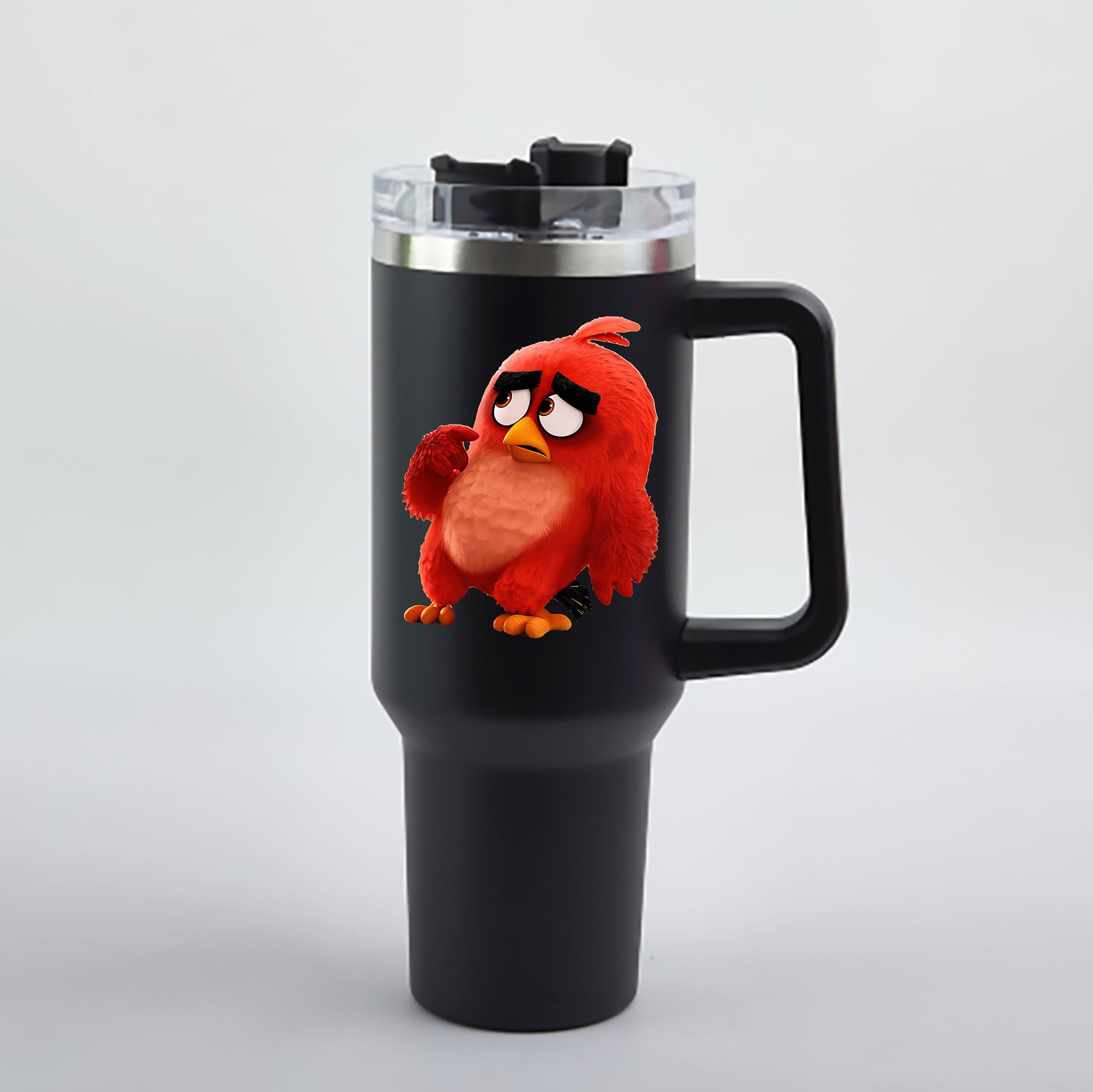 （画像用） Angry Birds アングリーバード 1200mL車用タンブラー - クリスタルステッカー（プラスチックストロー付き）