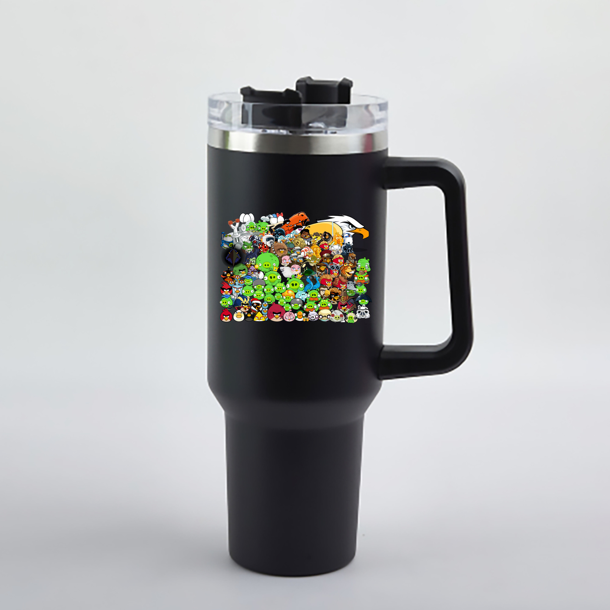 （画像用） Angry Birds アングリーバード 1200mL車用タンブラー - クリスタルステッカー（プラスチックストロー付き）