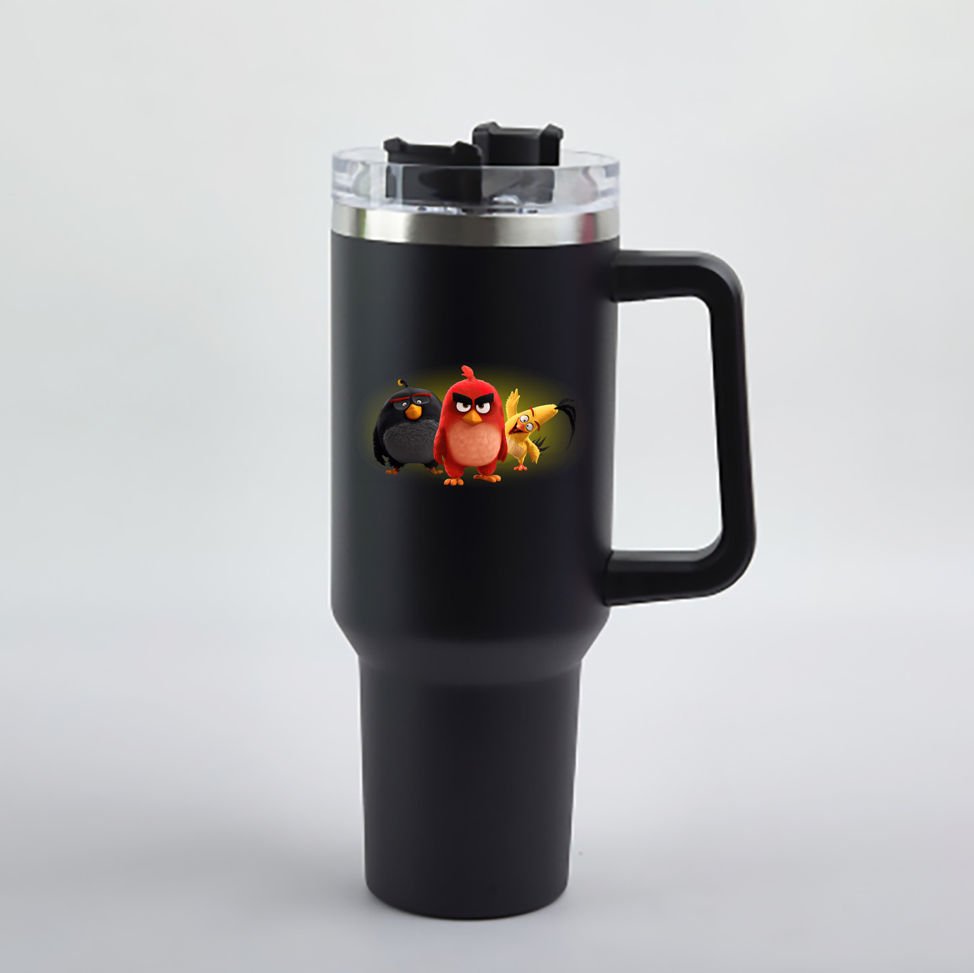 （画像用） Angry Birds アングリーバード 1200mL車用タンブラー - クリスタルステッカー（プラスチックストロー付き）
