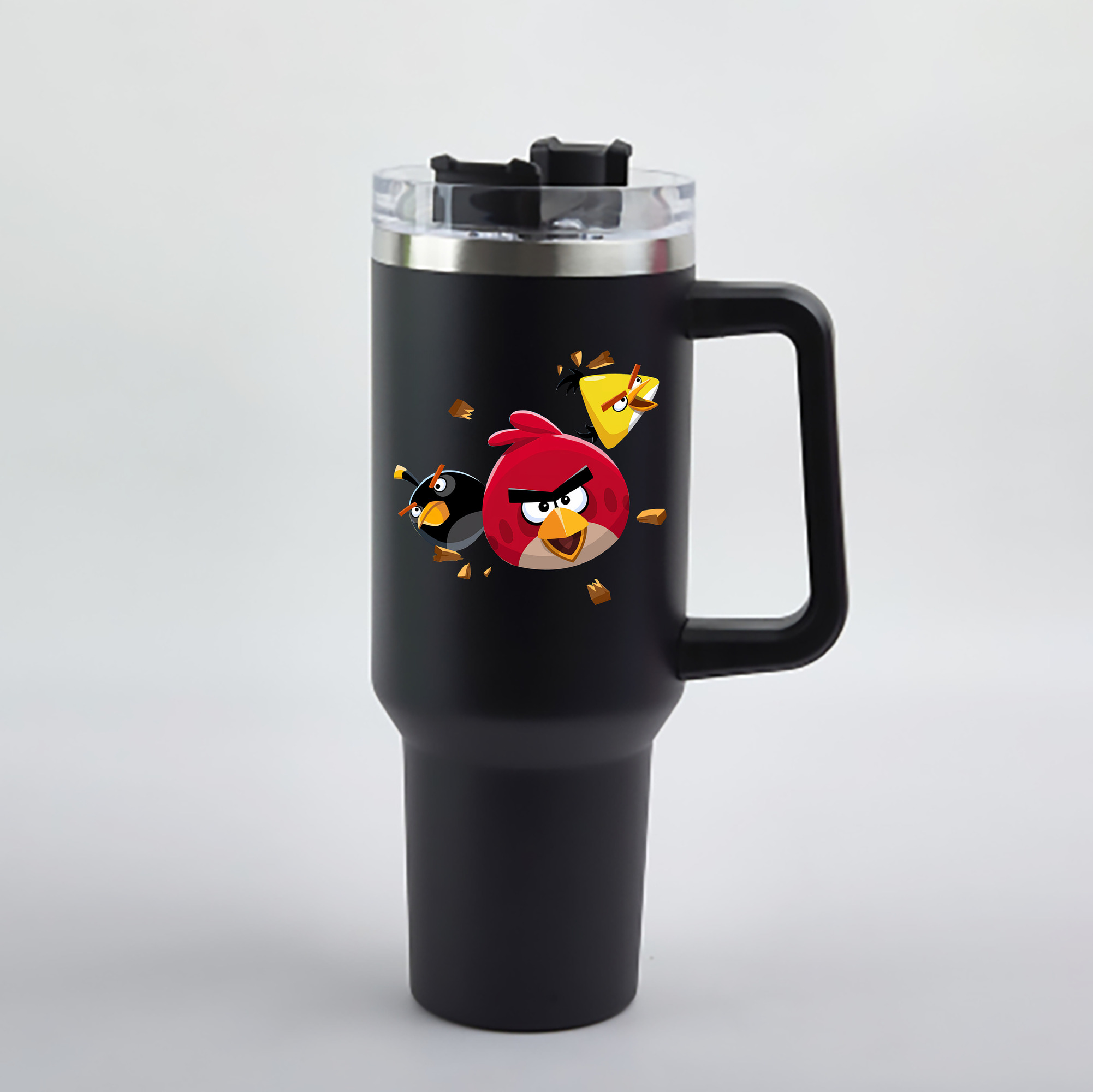 （画像用） Angry Birds アングリーバード 1200mL車用タンブラー - クリスタルステッカー（プラスチックストロー付き）