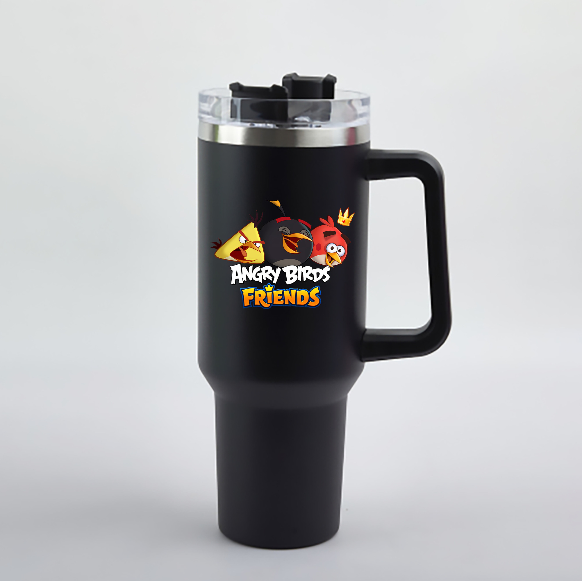 （画像用） Angry Birds アングリーバード 1200mL車用タンブラー - クリスタルステッカー（プラスチックストロー付き）