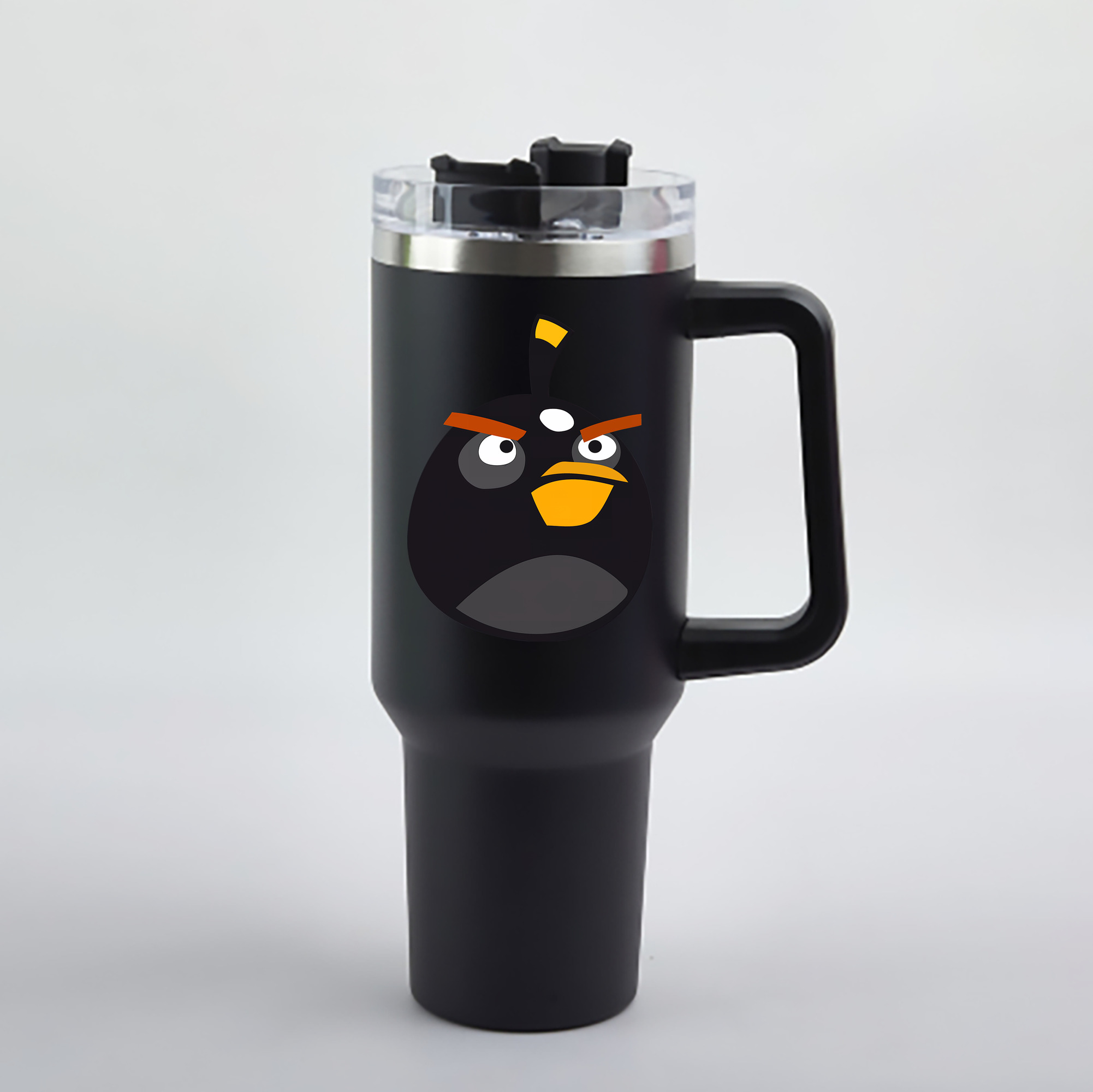 （画像用） Angry Birds アングリーバード 1200mL車用タンブラー - クリスタルステッカー（プラスチックストロー付き）