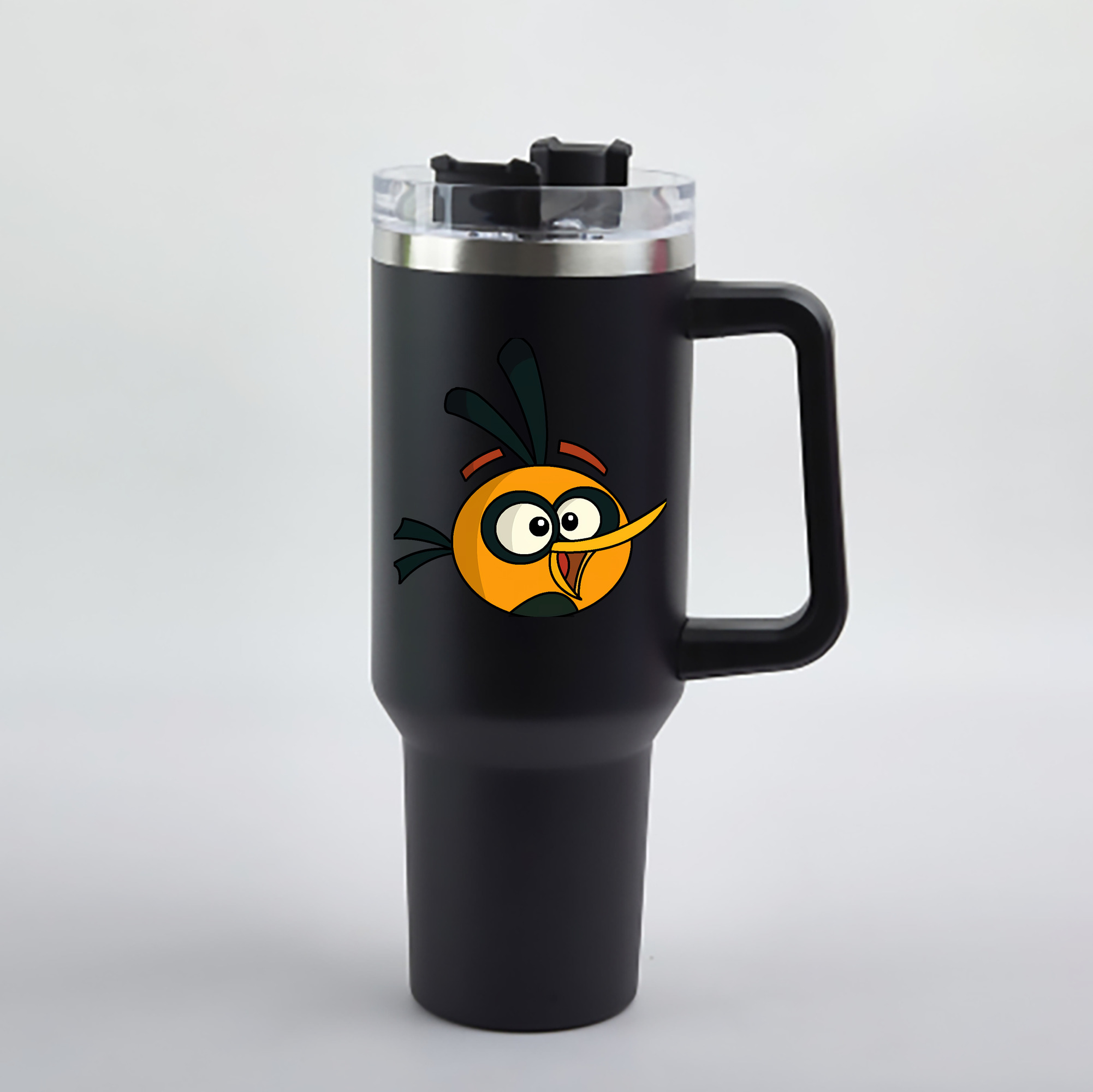 （画像用） Angry Birds アングリーバード 1200mL車用タンブラー - クリスタルステッカー（プラスチックストロー付き）