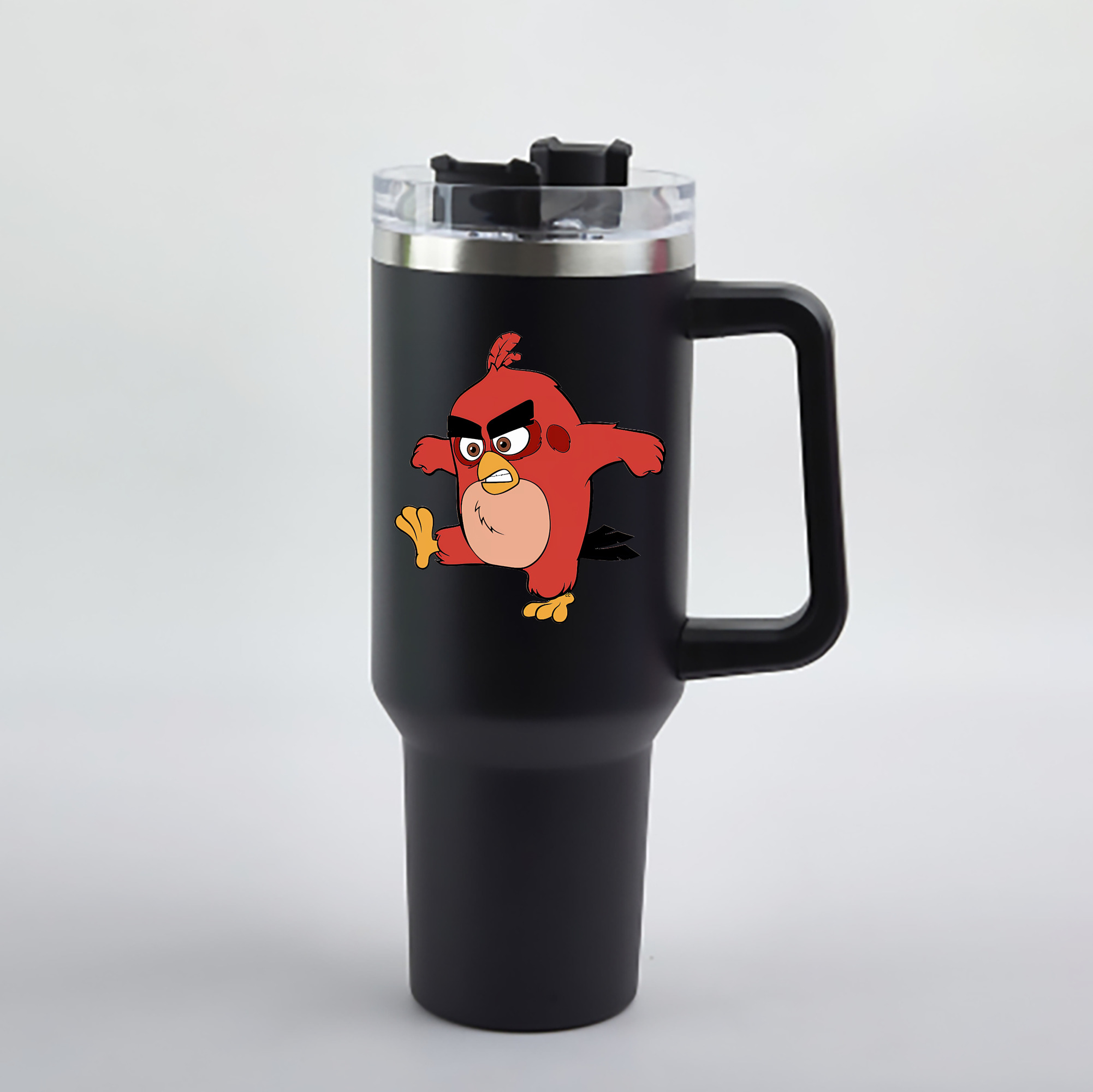 （画像用） Angry Birds アングリーバード 1200mL車用タンブラー - クリスタルステッカー（プラスチックストロー付き）