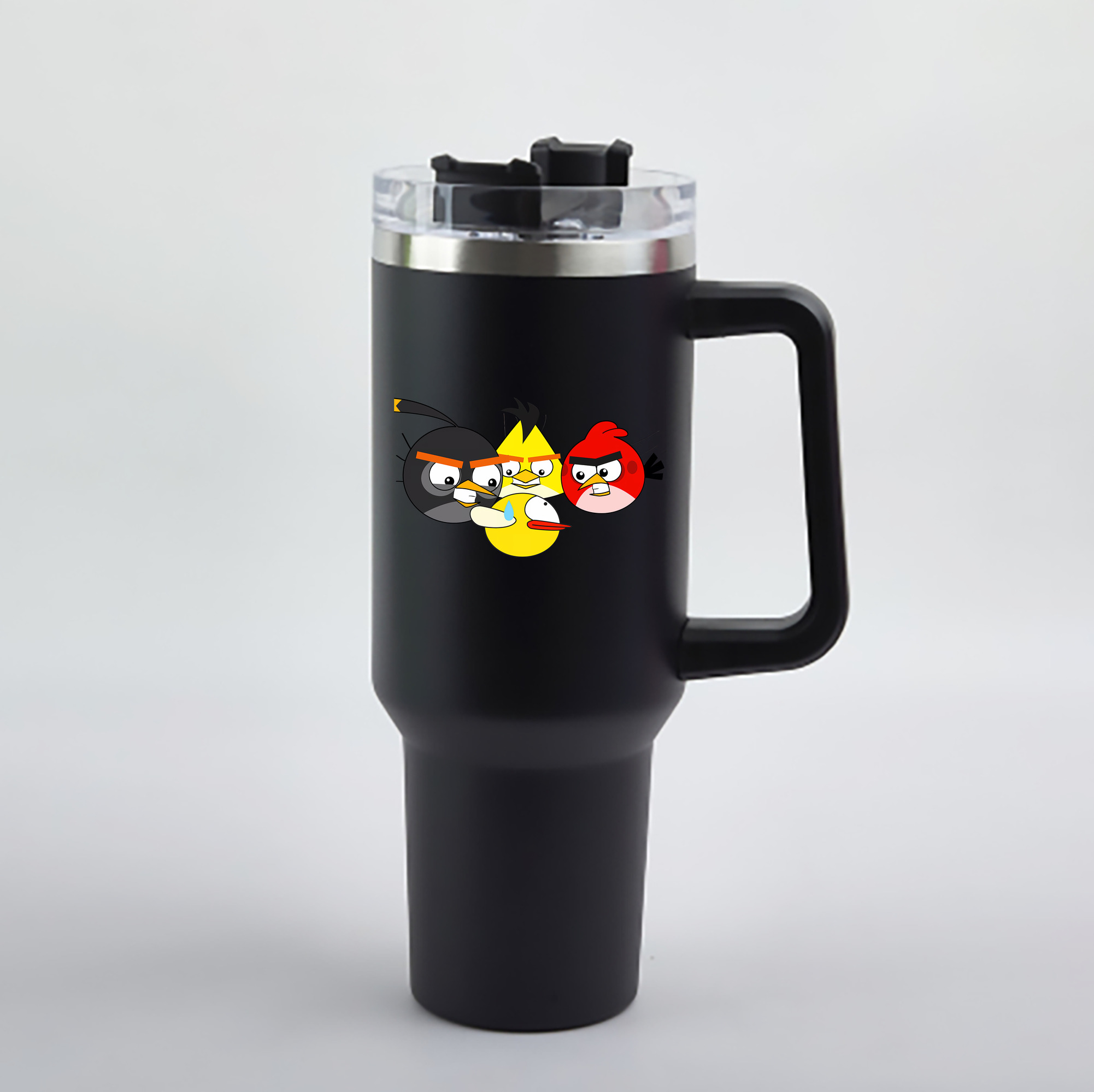 （画像用） Angry Birds アングリーバード 1200mL車用タンブラー - クリスタルステッカー（プラスチックストロー付き）