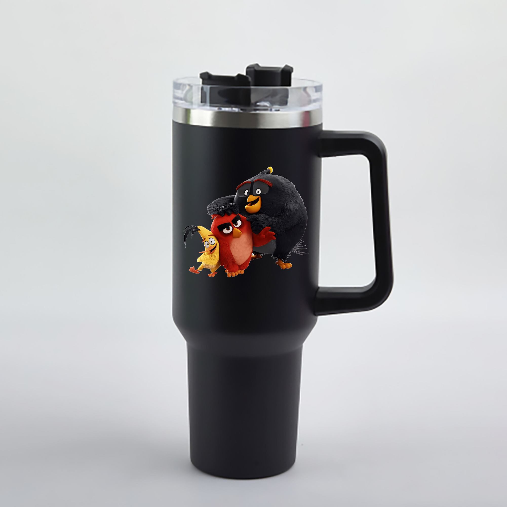 （画像用） Angry Birds アングリーバード 1200mL車用タンブラー - クリスタルステッカー（プラスチックストロー付き）