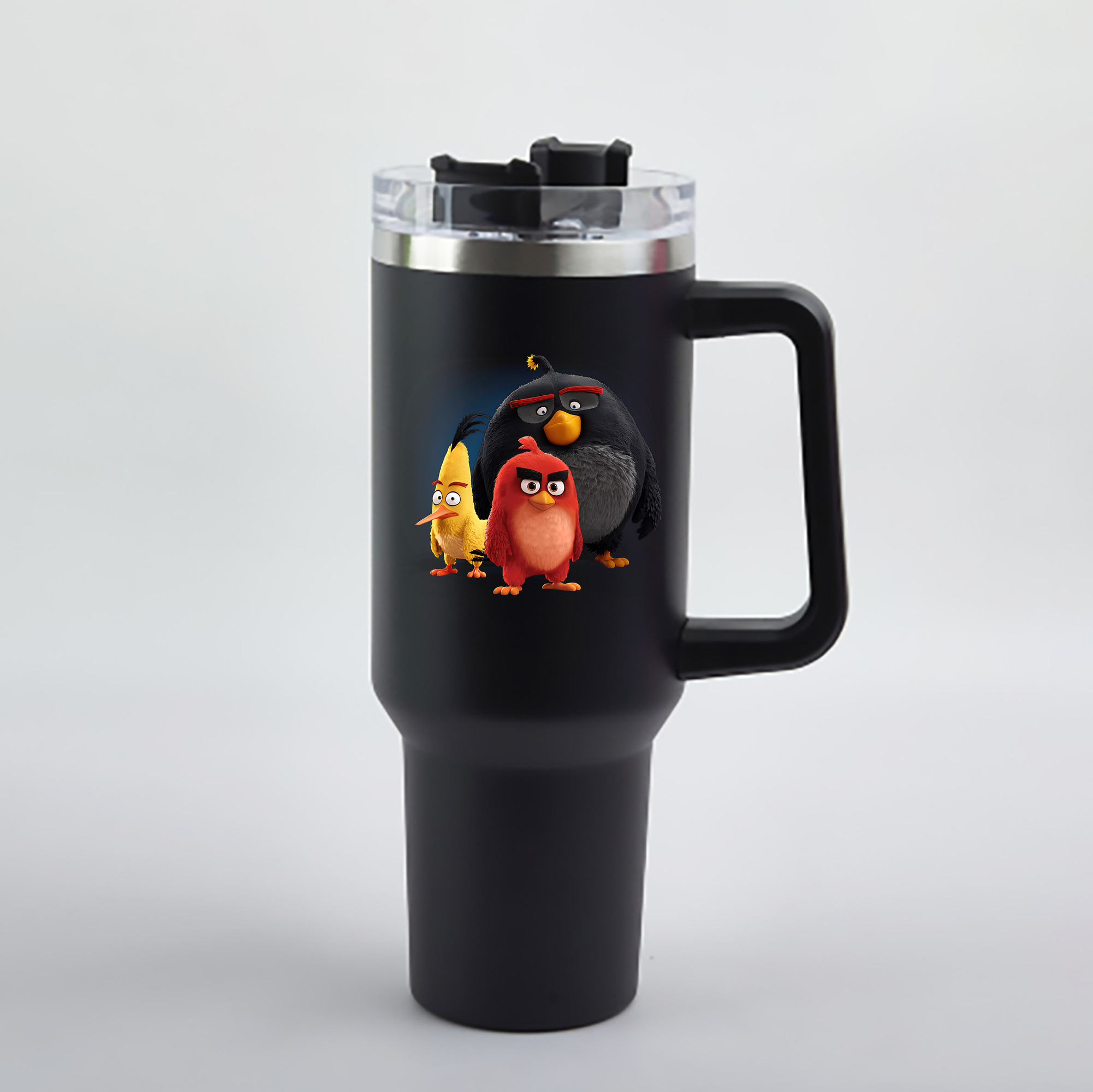 （画像用） Angry Birds アングリーバード 1200mL車用タンブラー - クリスタルステッカー（プラスチックストロー付き）