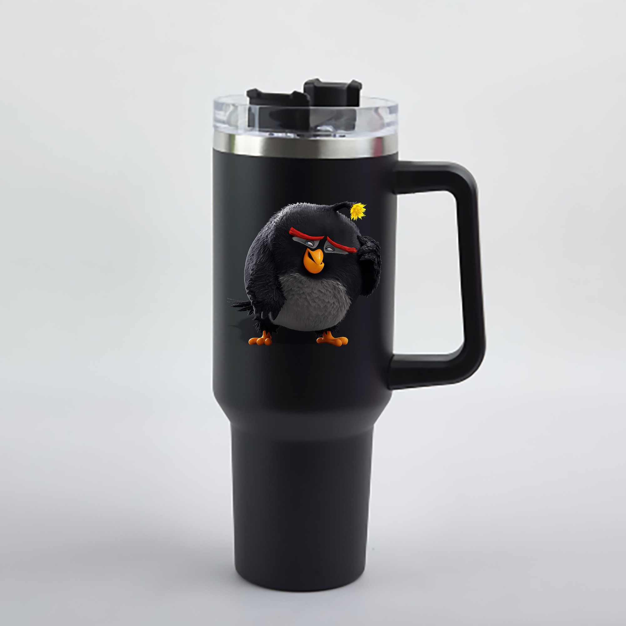 （画像用） Angry Birds アングリーバード 1200mL車用タンブラー - クリスタルステッカー（プラスチックストロー付き）