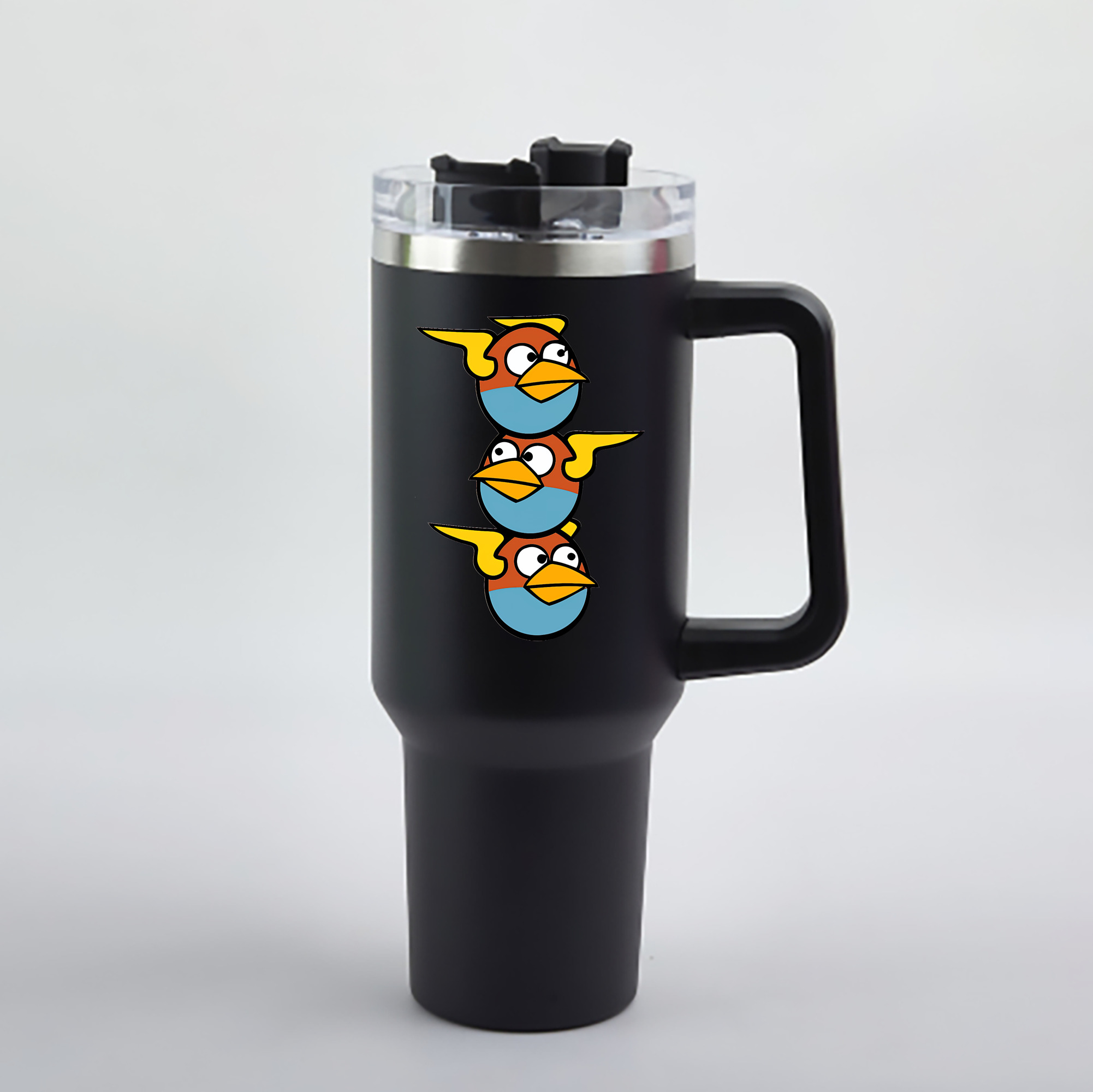 （画像用） Angry Birds アングリーバード 1200mL車用タンブラー - クリスタルステッカー（プラスチックストロー付き）