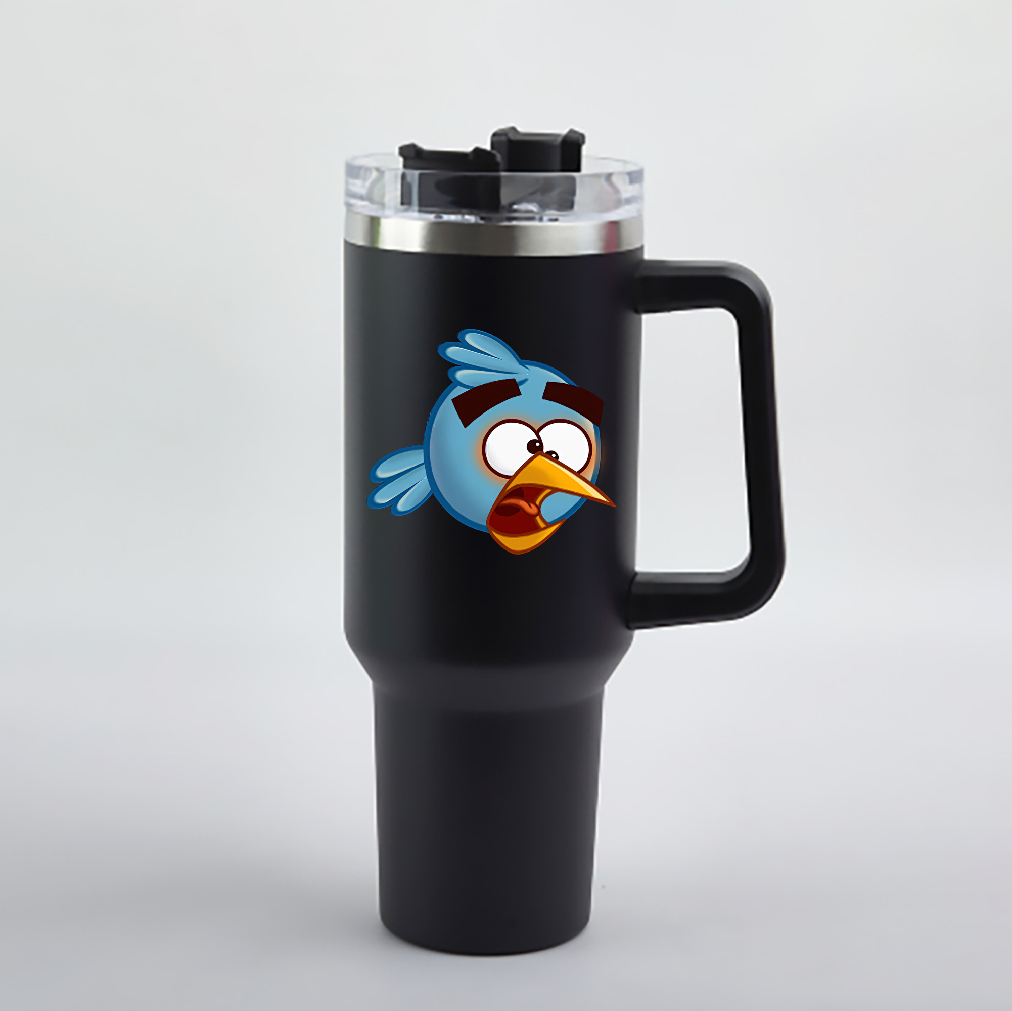 （画像用） Angry Birds アングリーバード 1200mL車用タンブラー - クリスタルステッカー（プラスチックストロー付き）