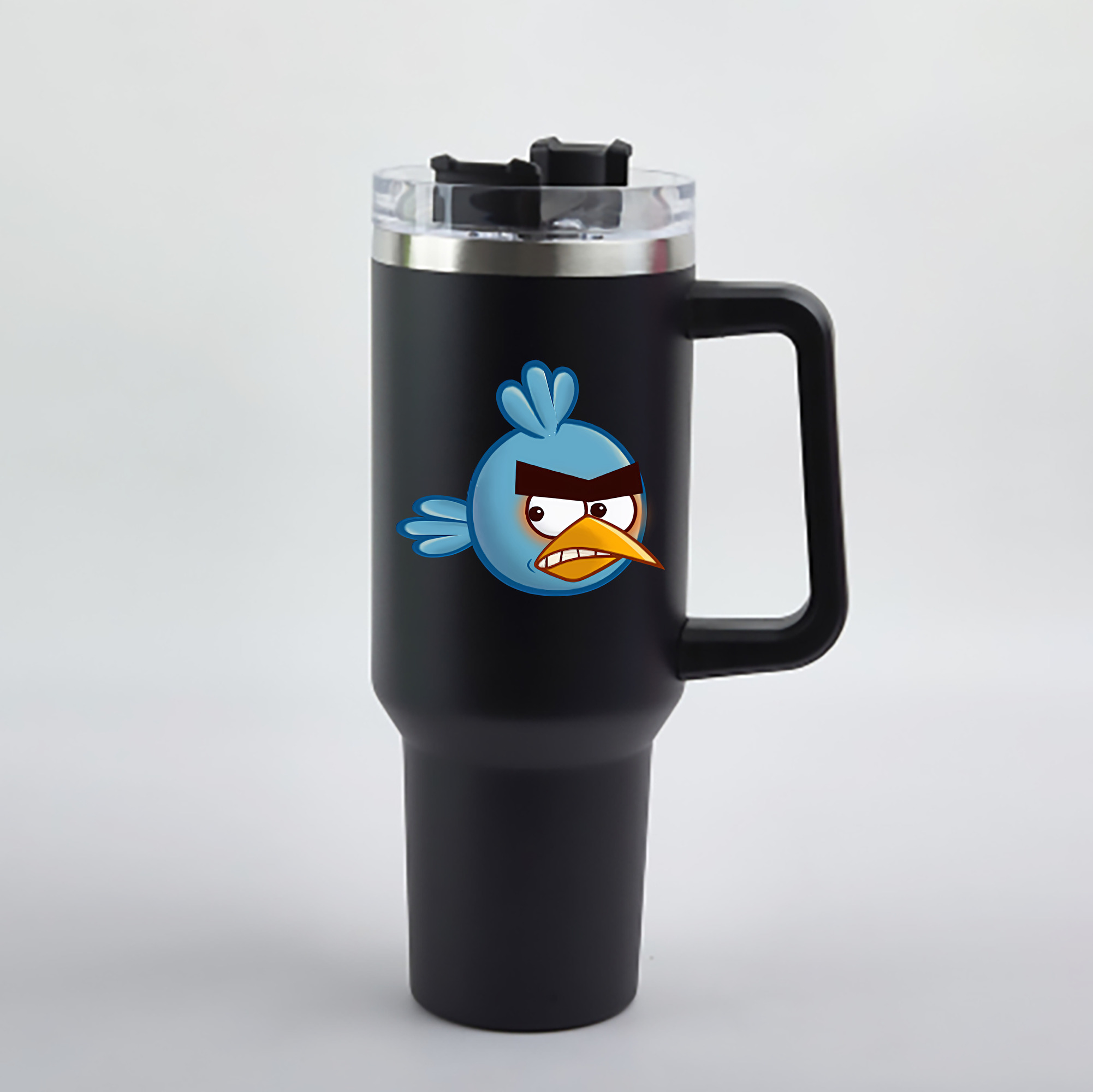 （画像用） Angry Birds アングリーバード 1200mL車用タンブラー - クリスタルステッカー（プラスチックストロー付き）