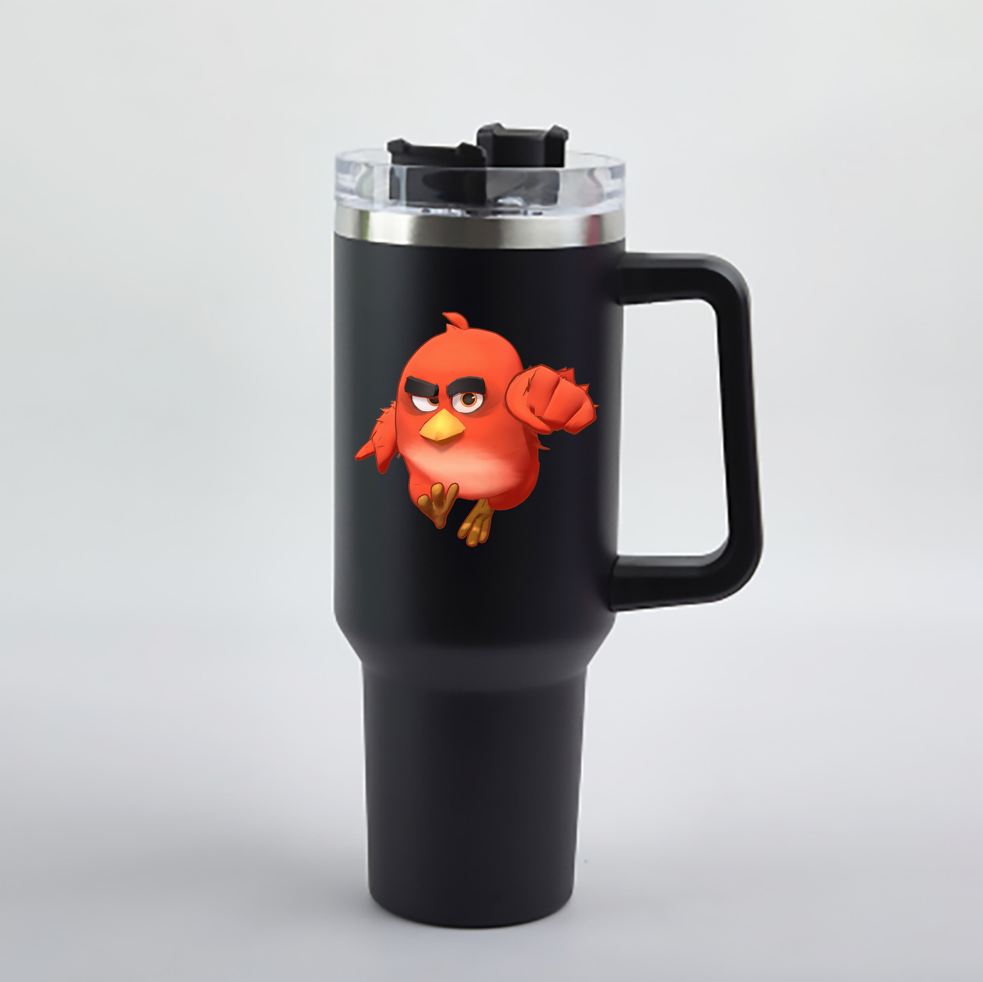 （画像用） Angry Birds アングリーバード 1200mL車用タンブラー - クリスタルステッカー（プラスチックストロー付き）