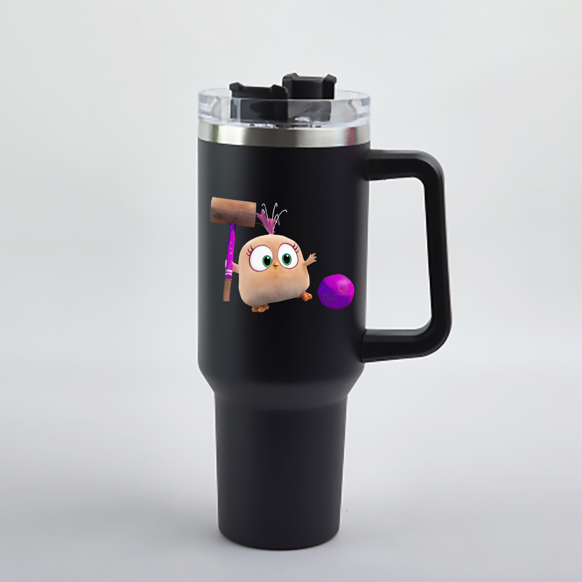 （画像用） Angry Birds アングリーバード 1200mL車用タンブラー - クリスタルステッカー（プラスチックストロー付き）