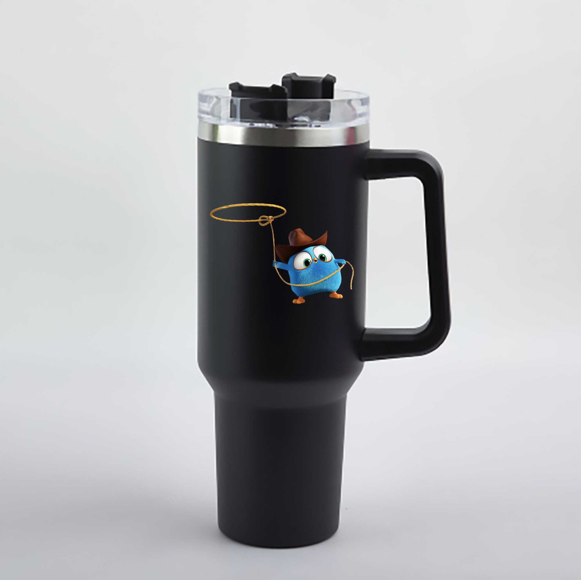 （画像用） Angry Birds アングリーバード 1200mL車用タンブラー - クリスタルステッカー（プラスチックストロー付き）