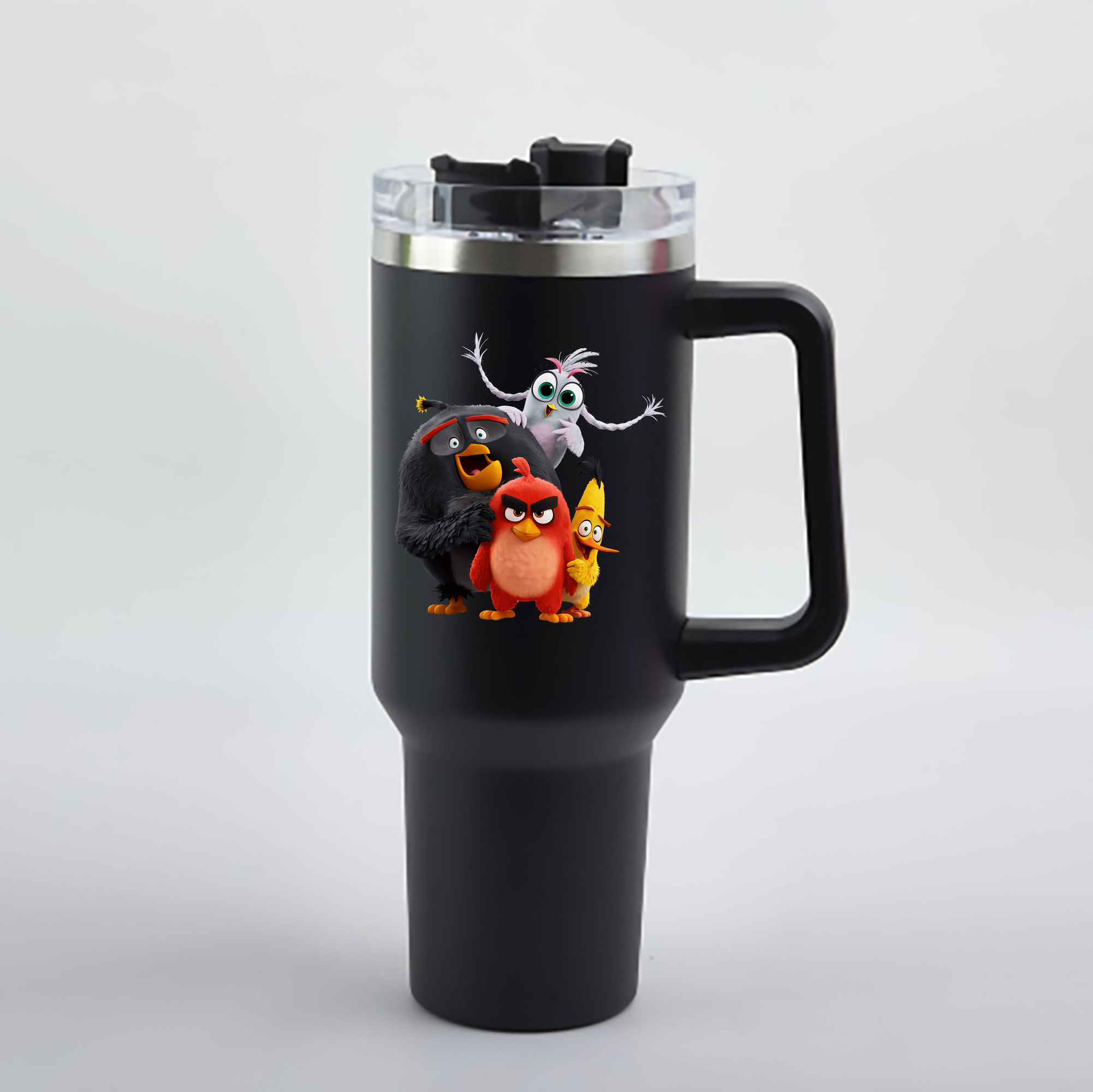 （画像用） Angry Birds アングリーバード 1200mL車用タンブラー - クリスタルステッカー（プラスチックストロー付き）