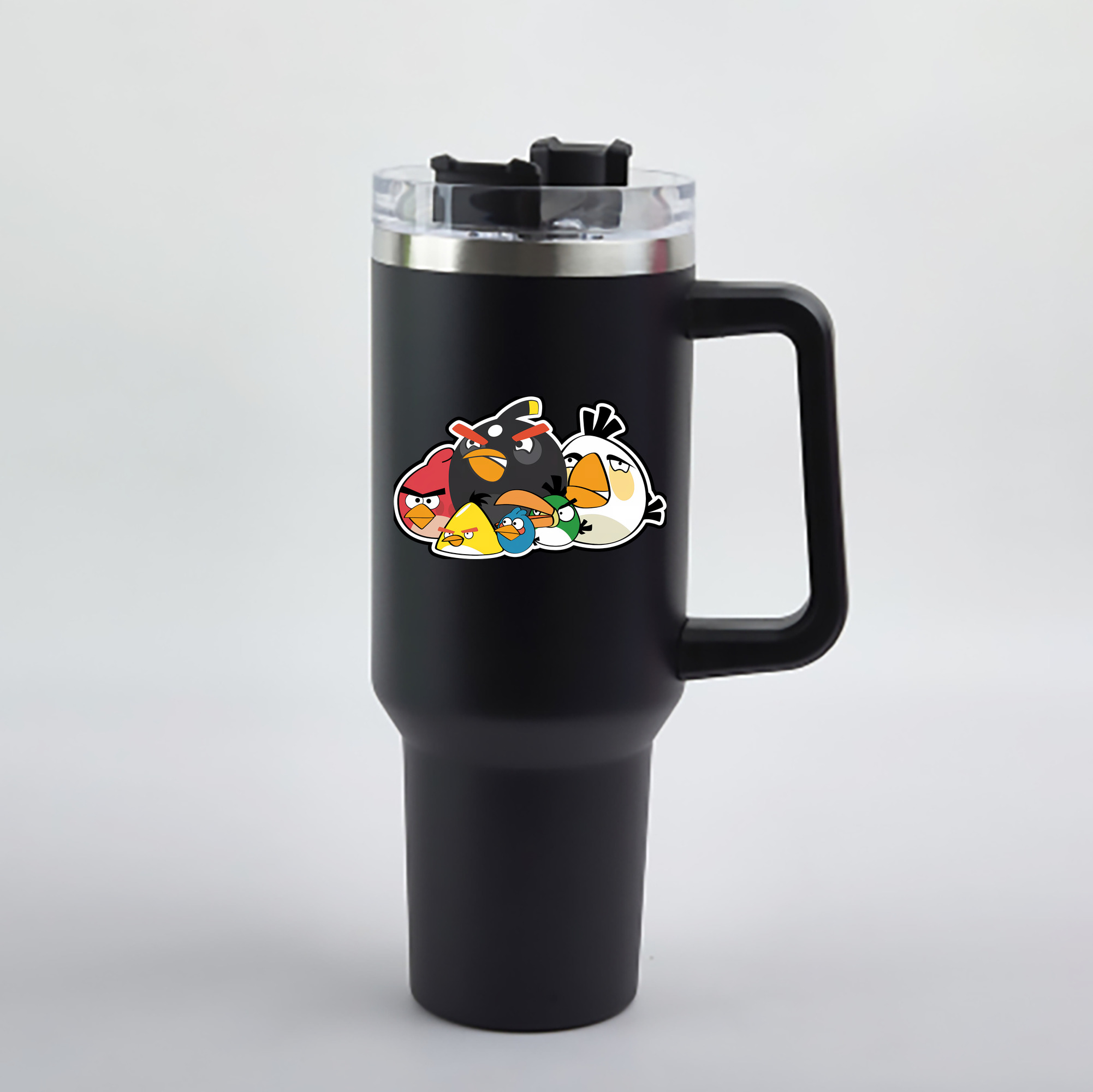 （画像用） Angry Birds アングリーバード 1200mL車用タンブラー - クリスタルステッカー（プラスチックストロー付き）