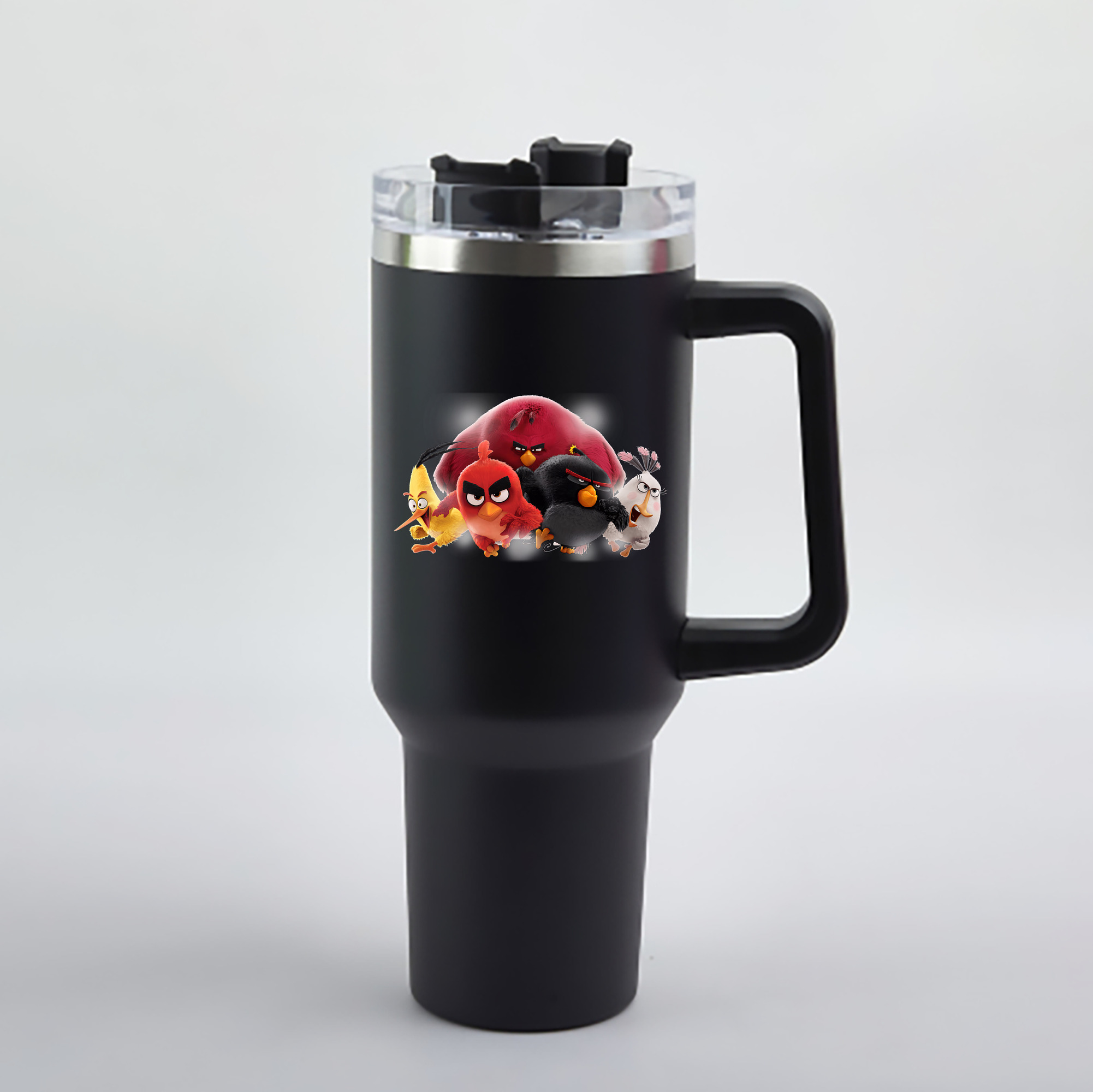 （画像用） Angry Birds アングリーバード 1200mL車用タンブラー - クリスタルステッカー（プラスチックストロー付き）