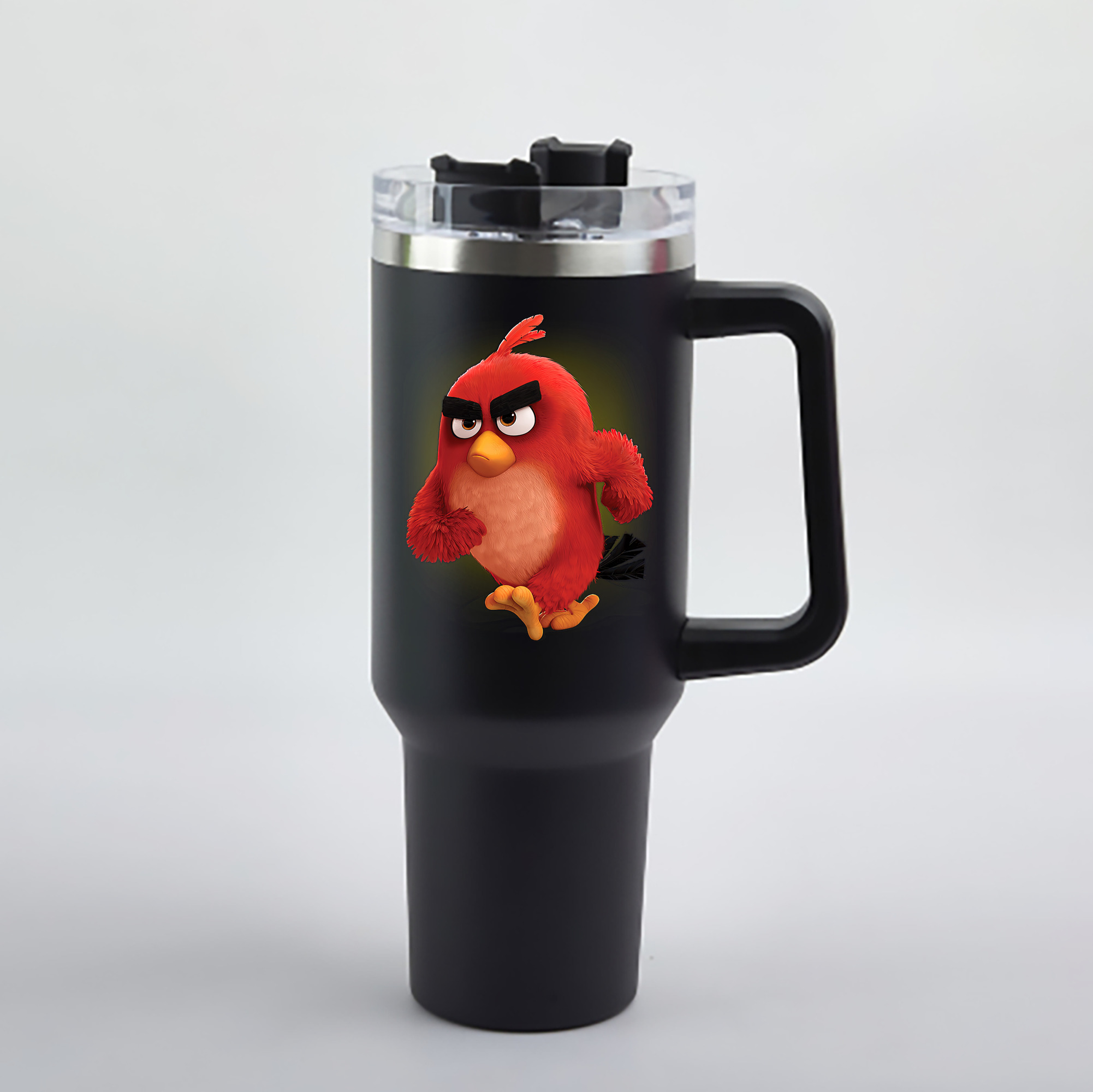（画像用） Angry Birds アングリーバード 1200mL車用タンブラー - クリスタルステッカー（プラスチックストロー付き）