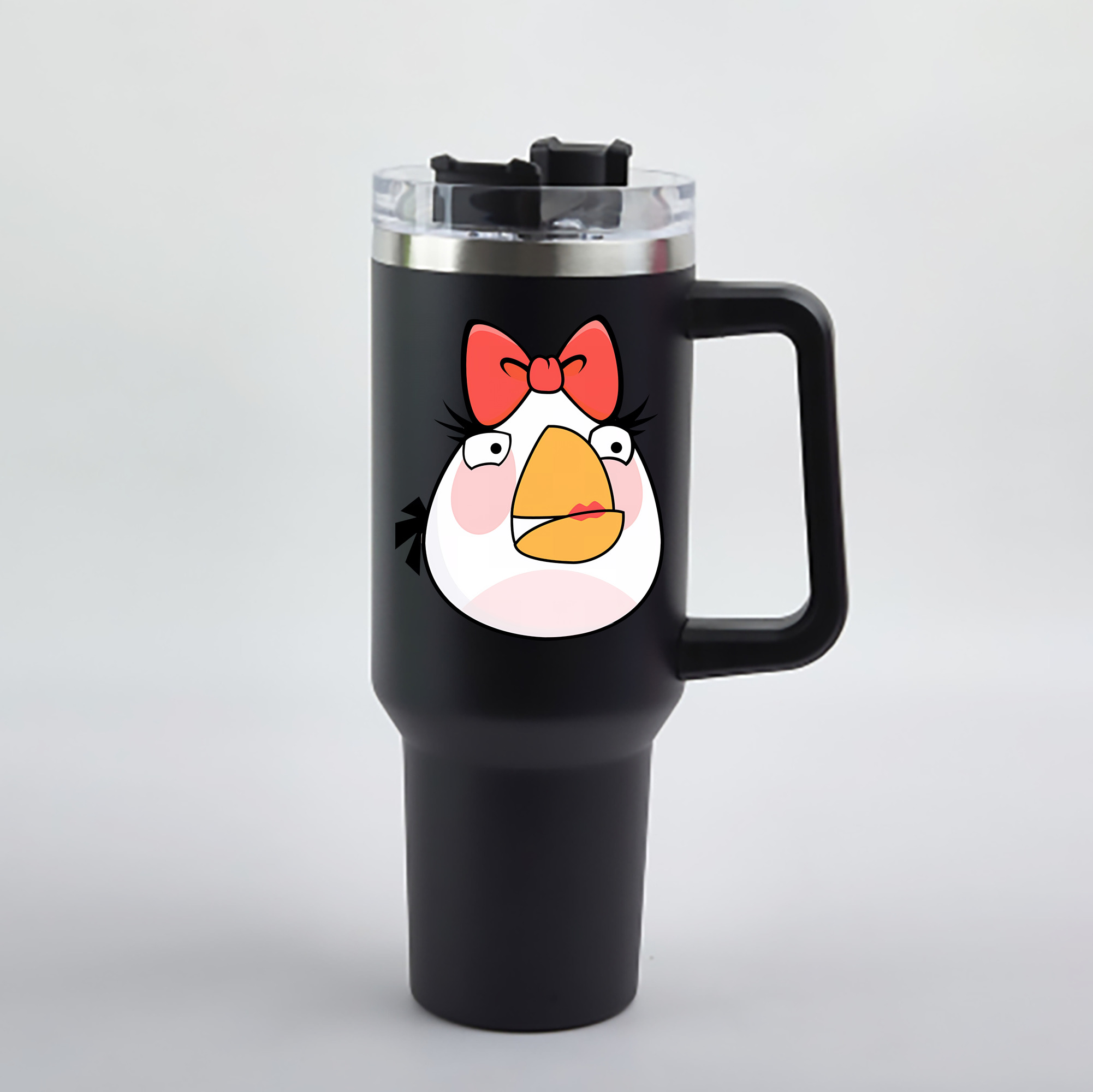 （画像用） Angry Birds アングリーバード 1200mL車用タンブラー - クリスタルステッカー（プラスチックストロー付き）