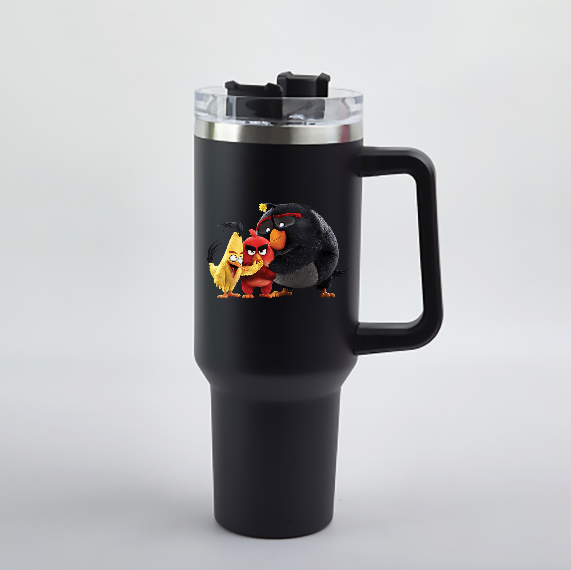 （画像用） Angry Birds アングリーバード 1200mL車用タンブラー - クリスタルステッカー（プラスチックストロー付き）