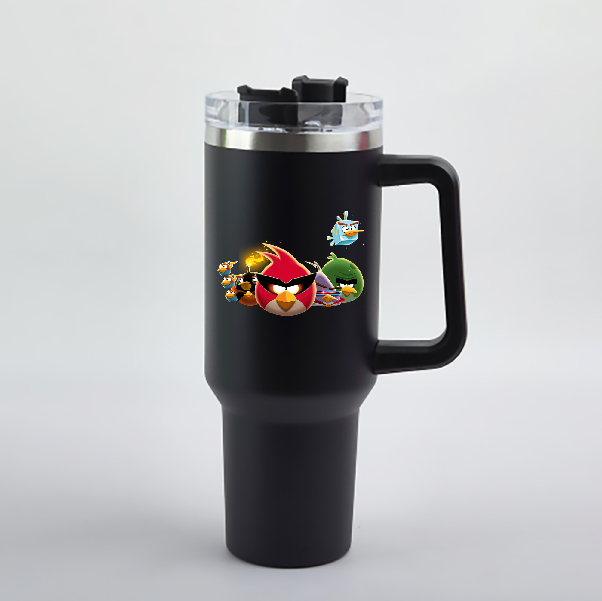 （画像用） Angry Birds アングリーバード 1200mL車用タンブラー - クリスタルステッカー（プラスチックストロー付き）