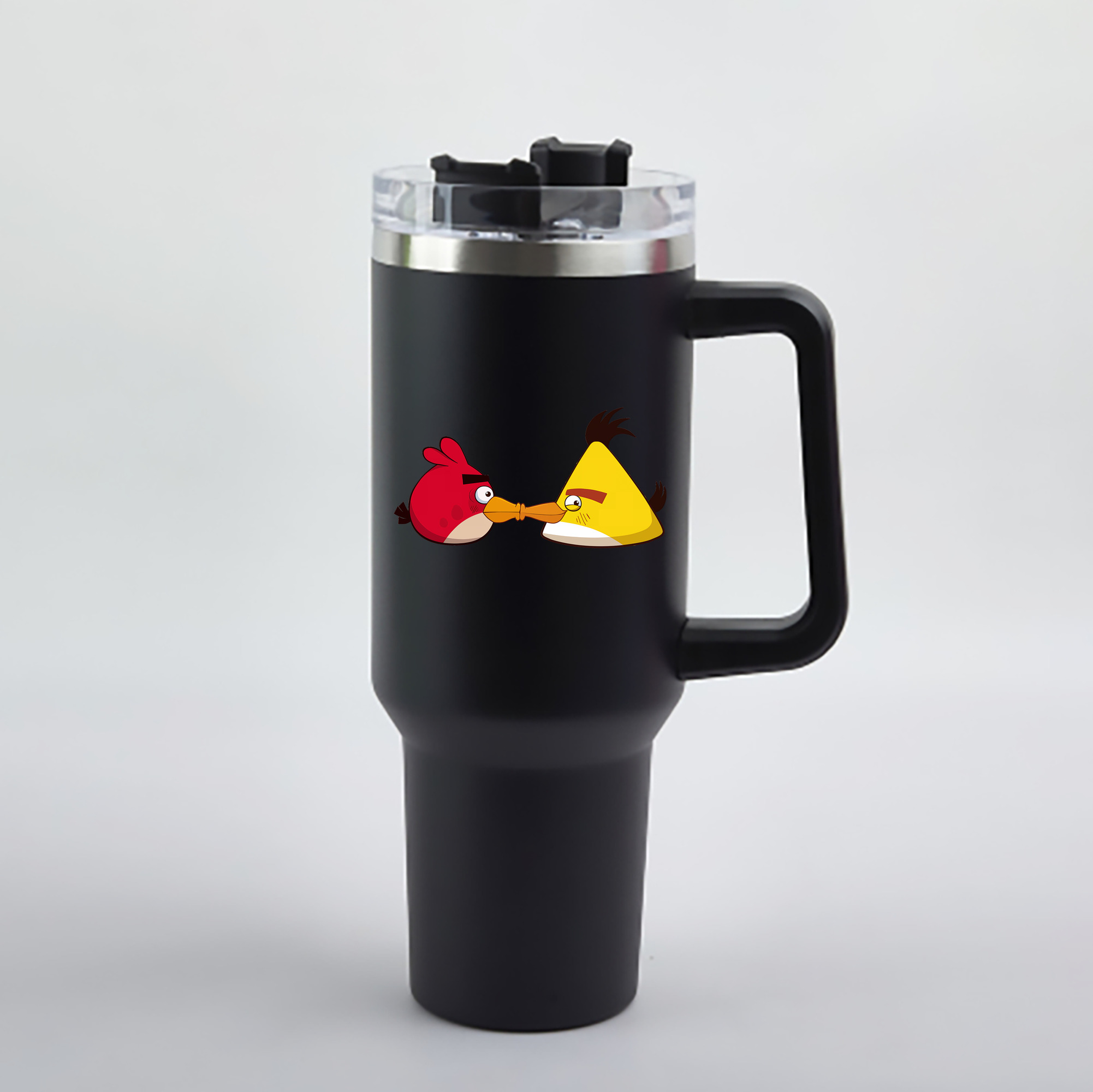 （画像用） Angry Birds アングリーバード 1200mL車用タンブラー - クリスタルステッカー（プラスチックストロー付き）