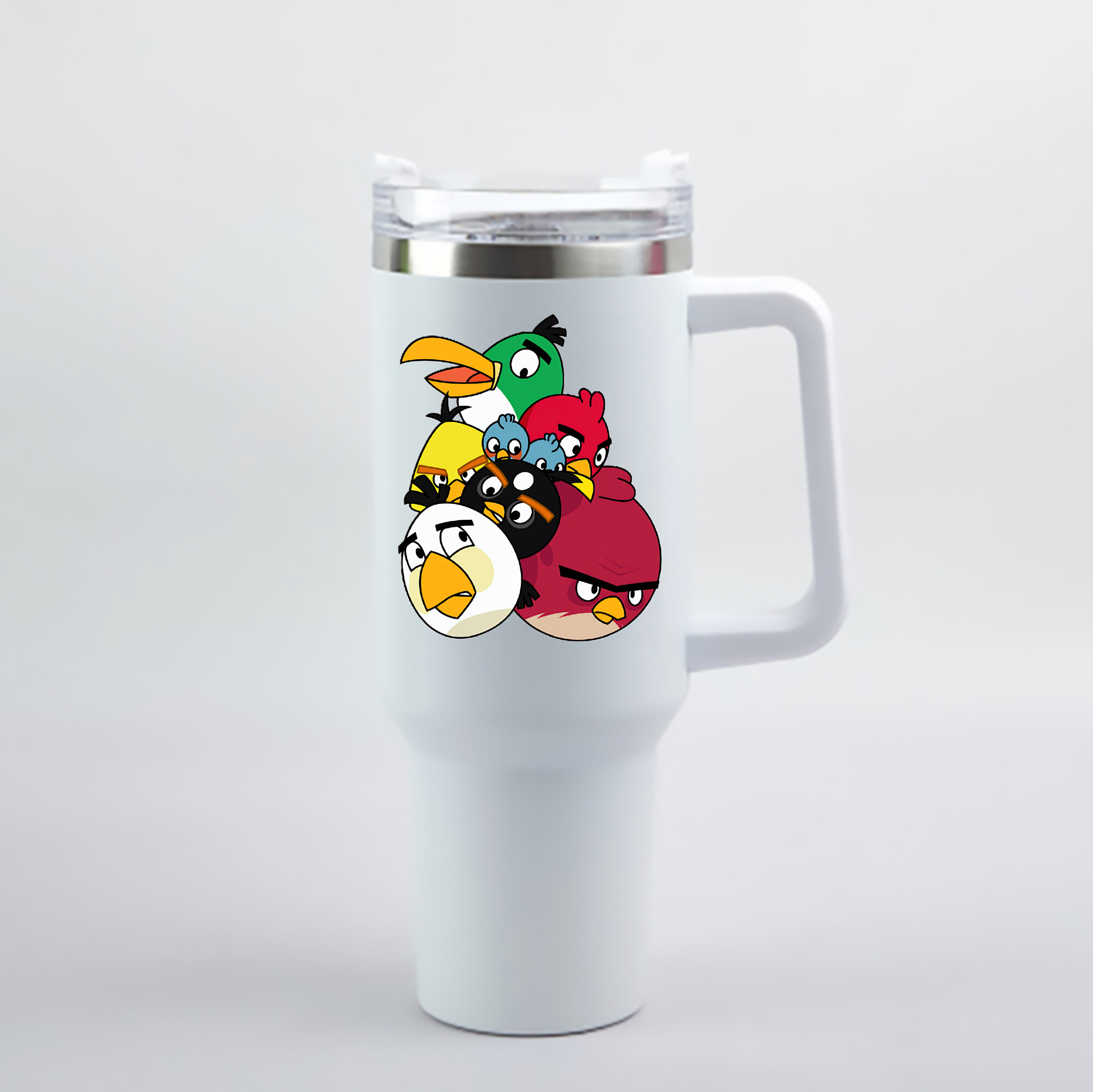 （画像用） Angry Birds アングリーバード 1200mL車用タンブラー - クリスタルステッカー（プラスチックストロー付き）