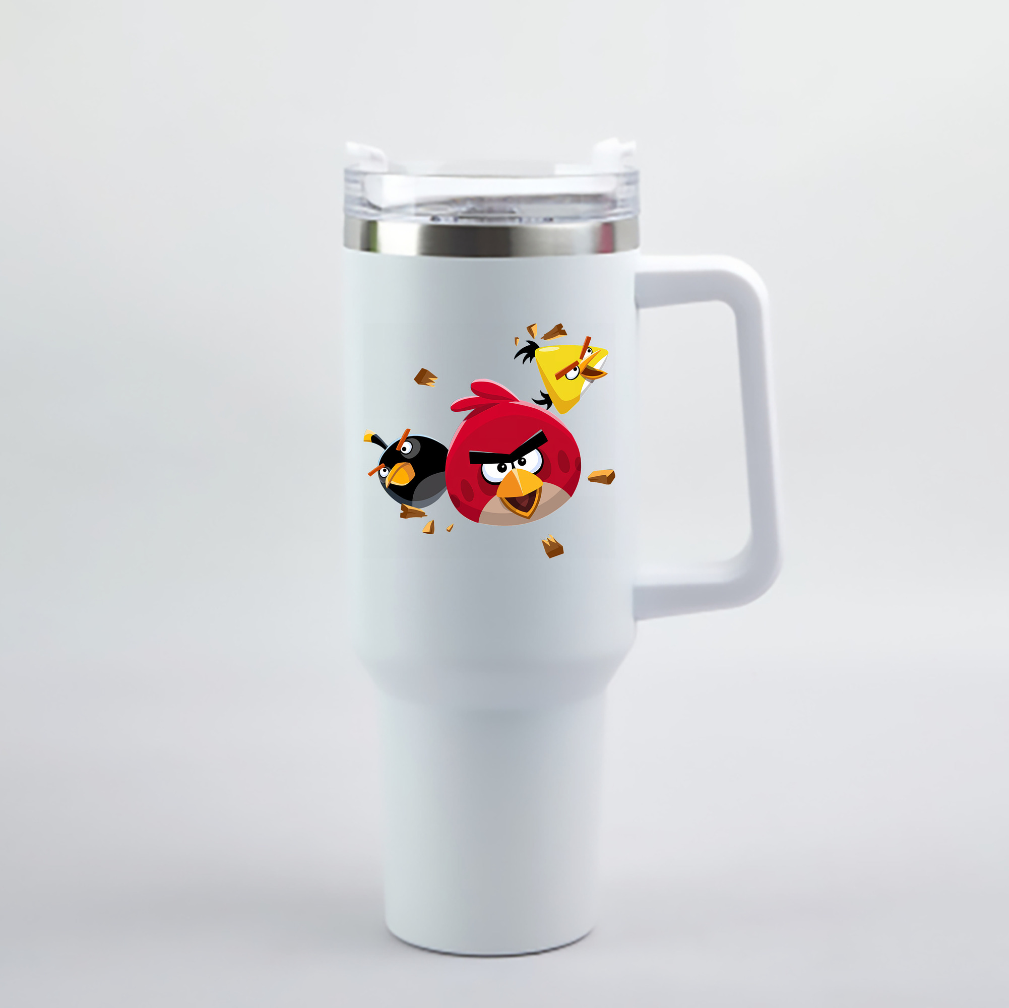 （画像用） Angry Birds アングリーバード 1200mL車用タンブラー - クリスタルステッカー（プラスチックストロー付き）