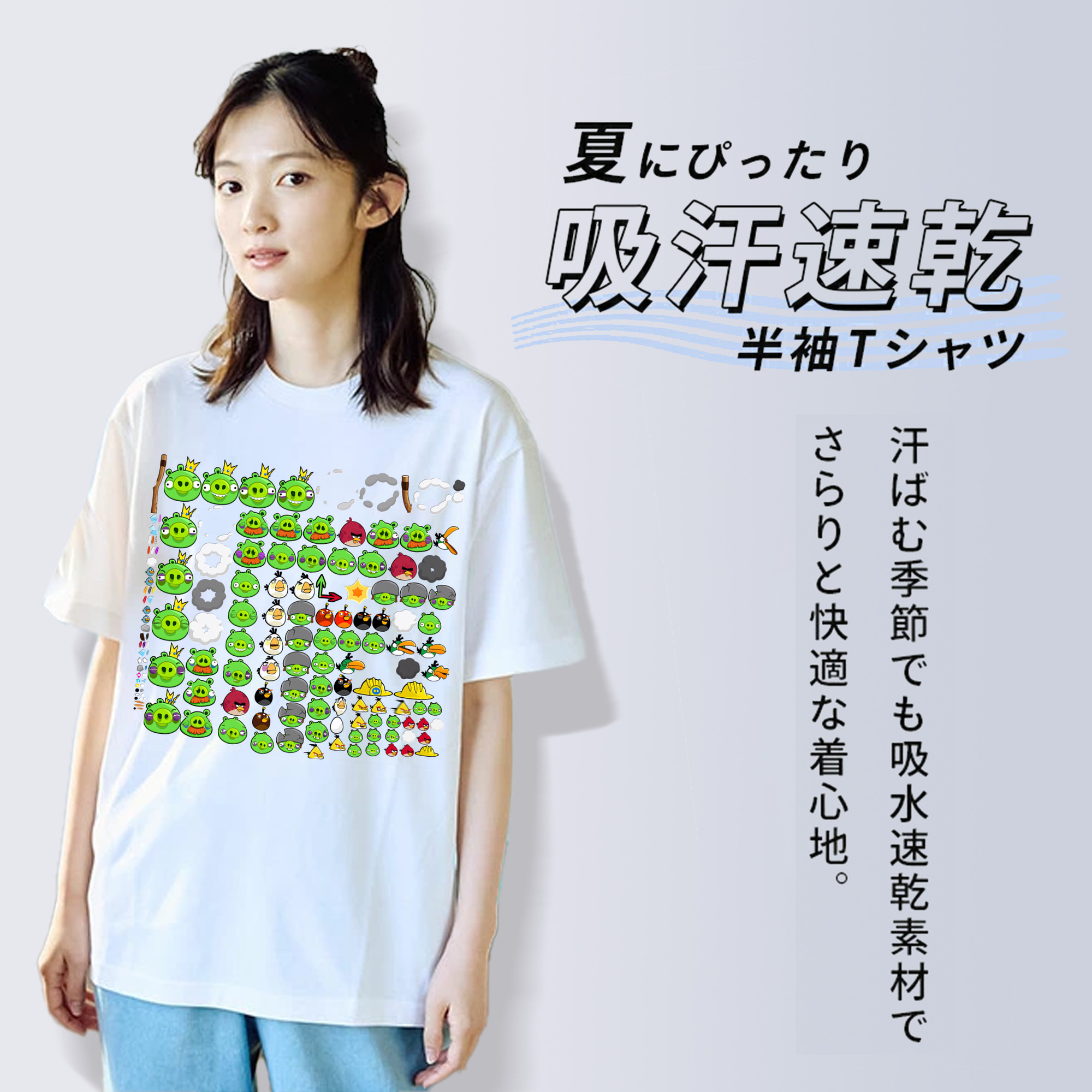 Angry Birds アングリーバード 綿100％半袖Tシャツ（フロントプリント）