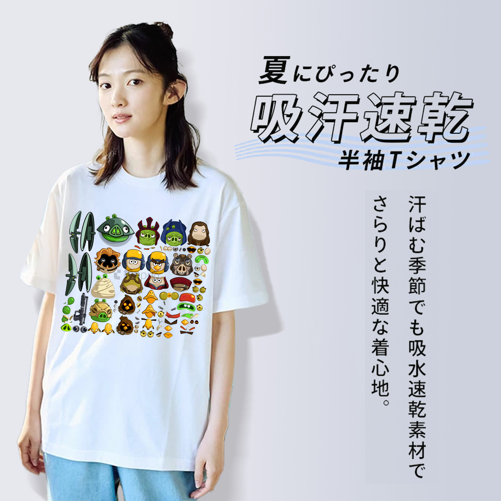 Angry Birds アングリーバード 綿100％半袖Tシャツ（フロントプリント）