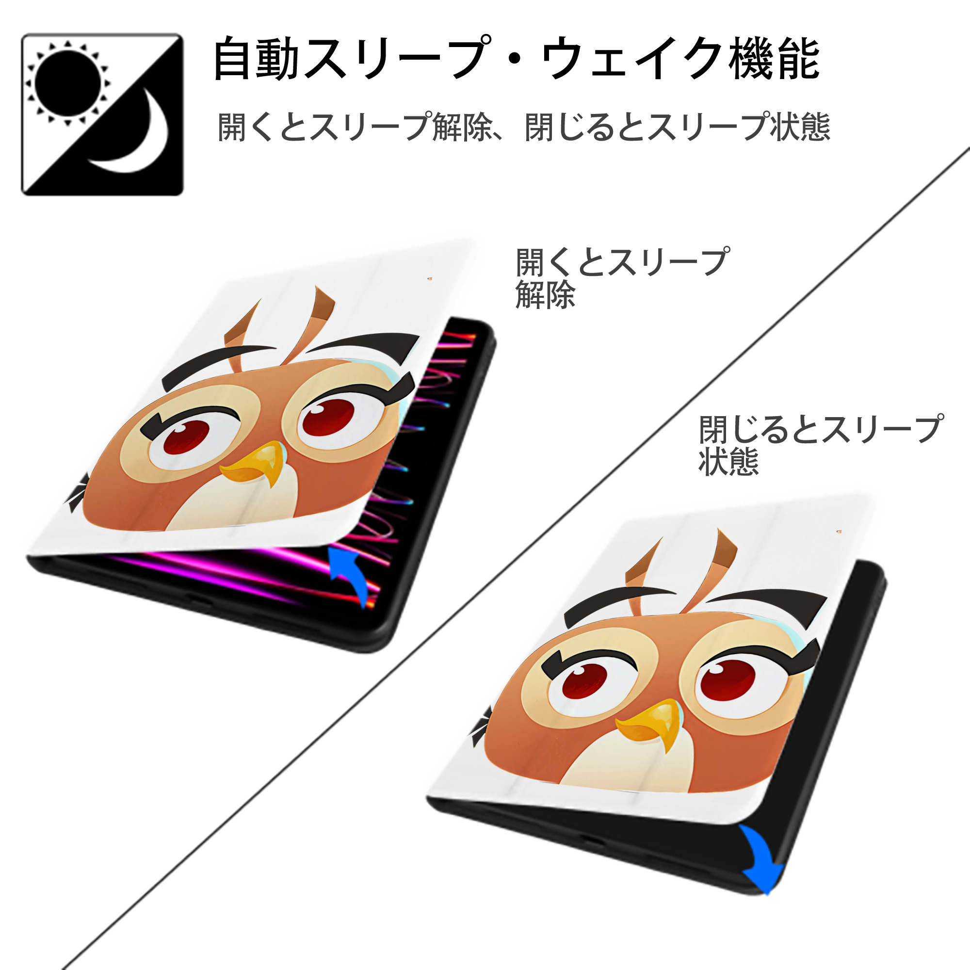 Angry Birds アングリーバード IPad ケース ペン収納付き 三つ折りスタンド PUレザー×シリコン 対応機種9.5/10.5/10.9インチ