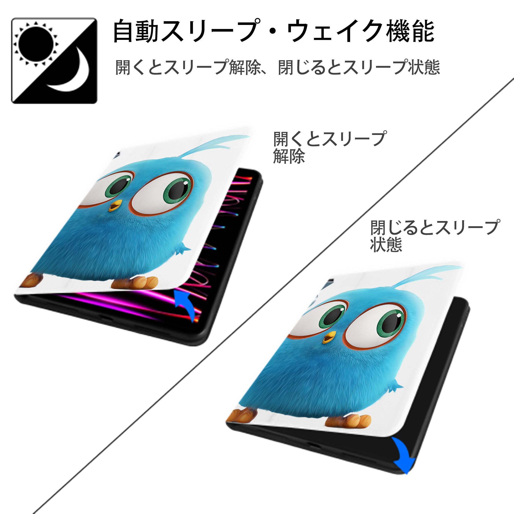 Angry Birds アングリーバード IPad ケース ペン収納付き 三つ折りスタンド PUレザー×シリコン 対応機種9.5/10.5/10.9インチ