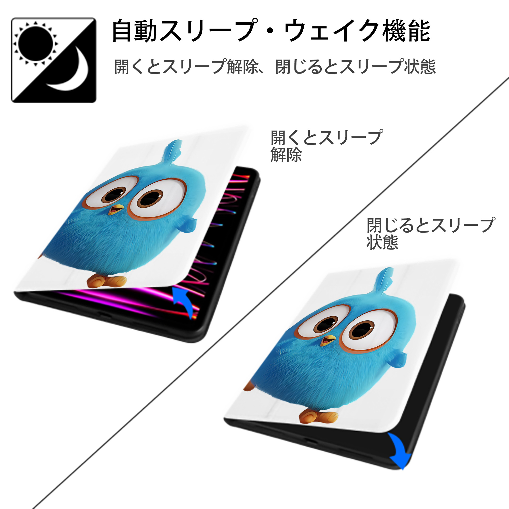 Angry Birds アングリーバード IPad ケース ペン収納付き 三つ折りスタンド PUレザー×シリコン 対応機種9.5/10.5/10.9インチ