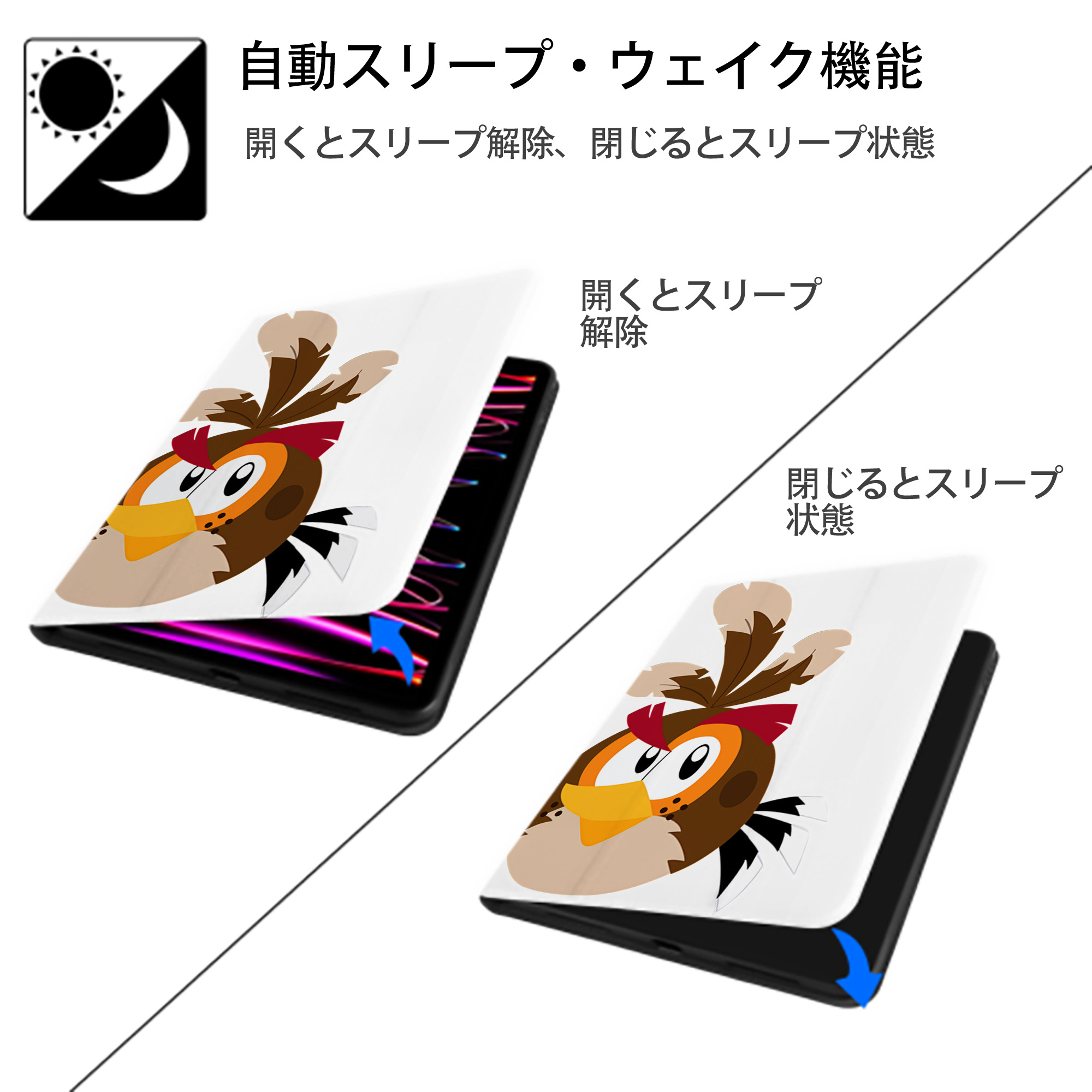 Angry Birds アングリーバード IPad ケース ペン収納付き 三つ折りスタンド PUレザー×シリコン 対応機種9.5/10.5/10.9インチ