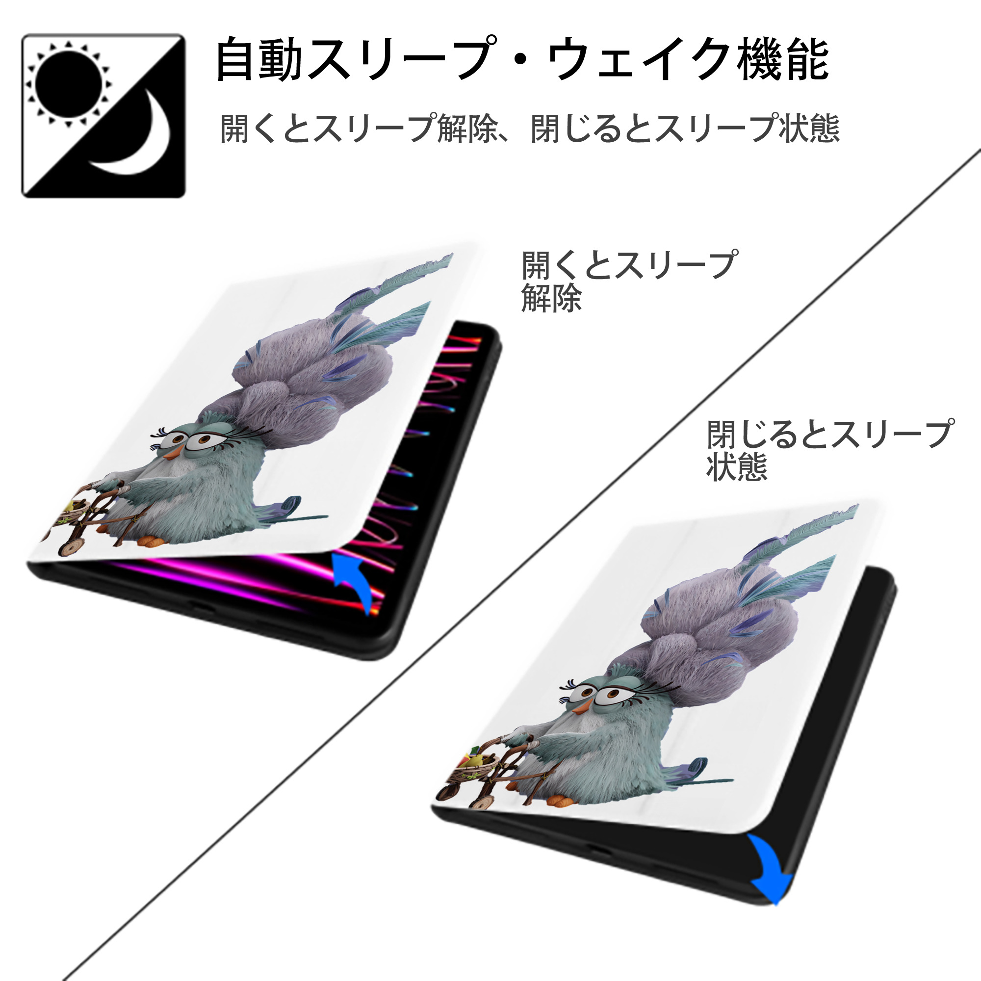 Angry Birds アングリーバード IPad ケース ペン収納付き 三つ折りスタンド PUレザー×シリコン 対応機種9.5/10.5/10.9インチ