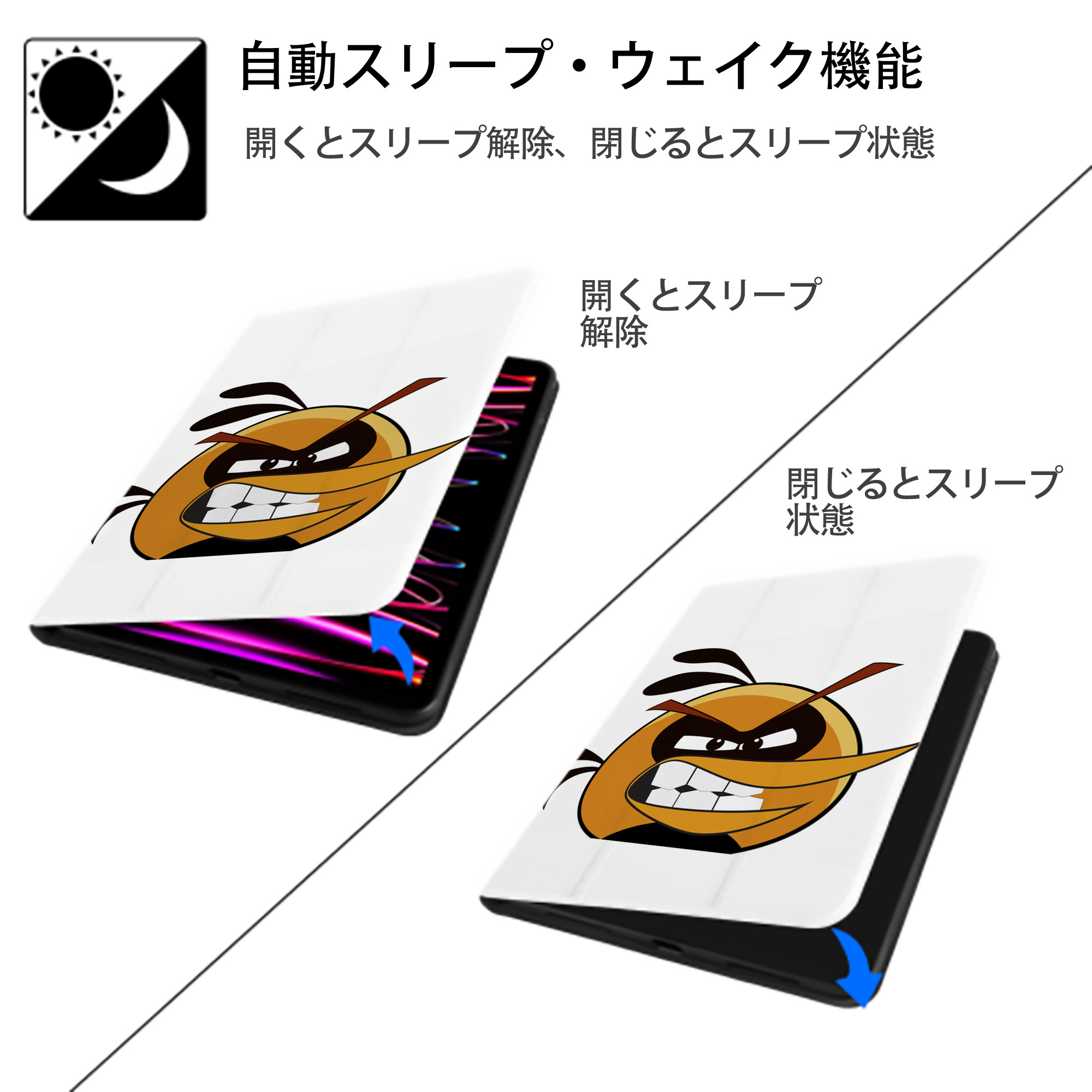 Angry Birds アングリーバード IPad ケース ペン収納付き 三つ折りスタンド PUレザー×シリコン 対応機種9.5/10.5/10.9インチ