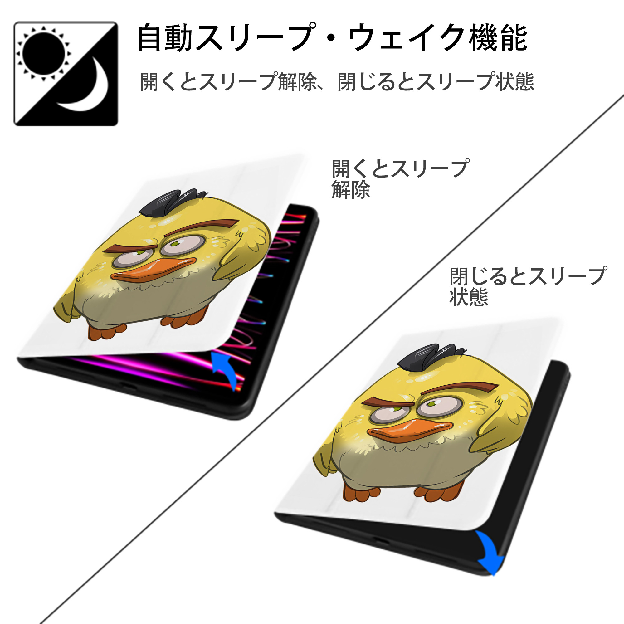 Angry Birds アングリーバード IPad ケース ペン収納付き 三つ折りスタンド PUレザー×シリコン 対応機種9.5/10.5/10.9インチ