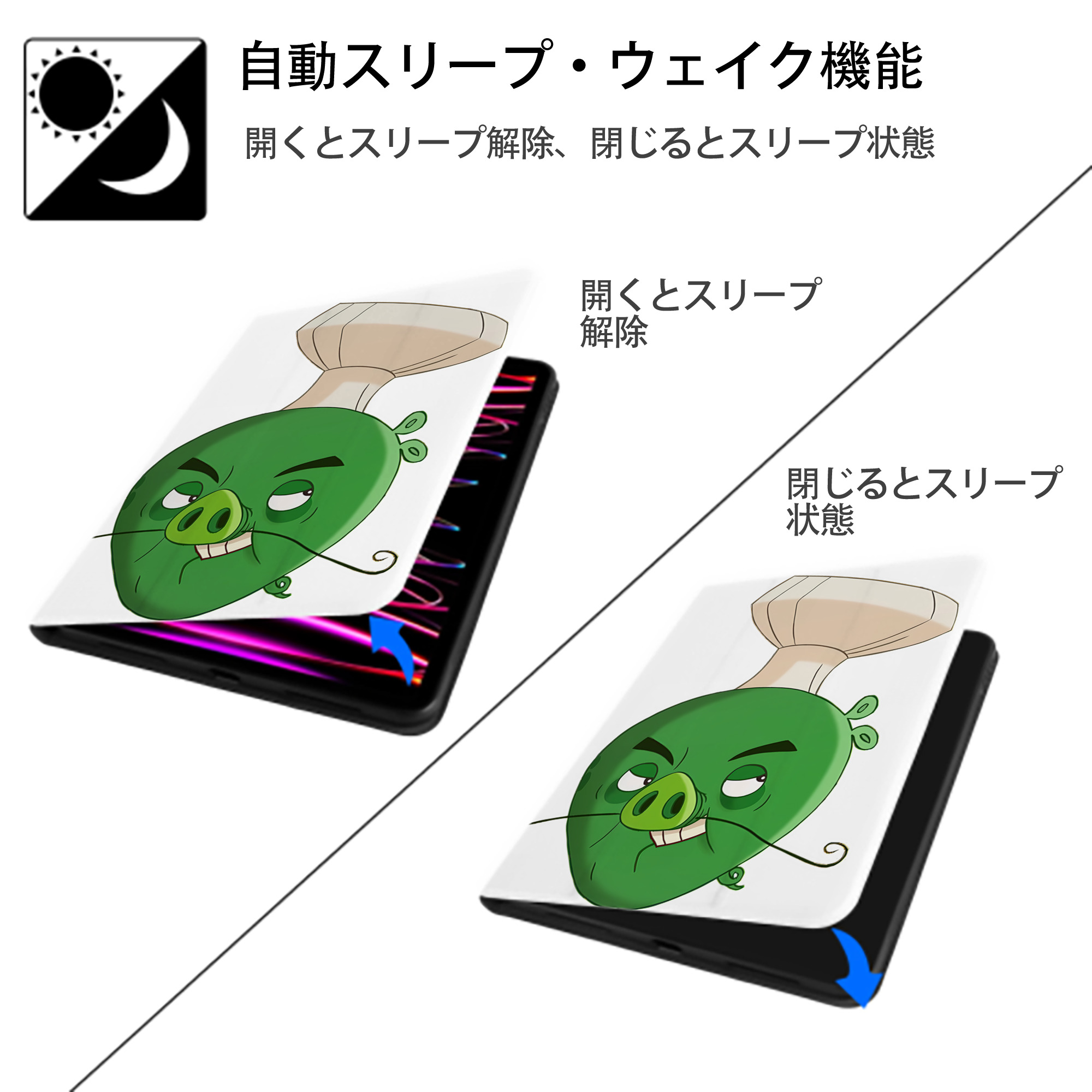 Angry Birds アングリーバード IPad ケース ペン収納付き 三つ折りスタンド PUレザー×シリコン 対応機種9.5/10.5/10.9インチ