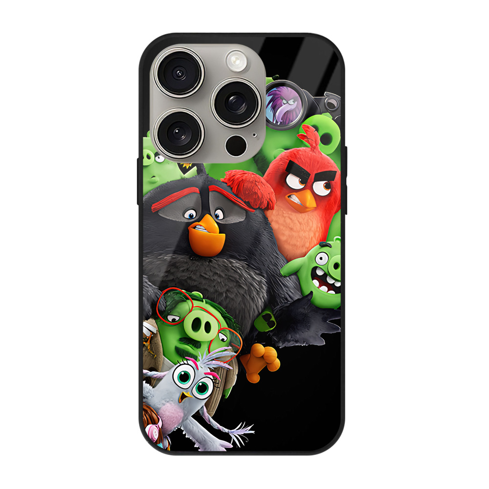 （画像用） Angry Birds アングリーバード 【iPhone15Pro対応】スマホケース 耐衝撃＆黄変防止 背面ガラス