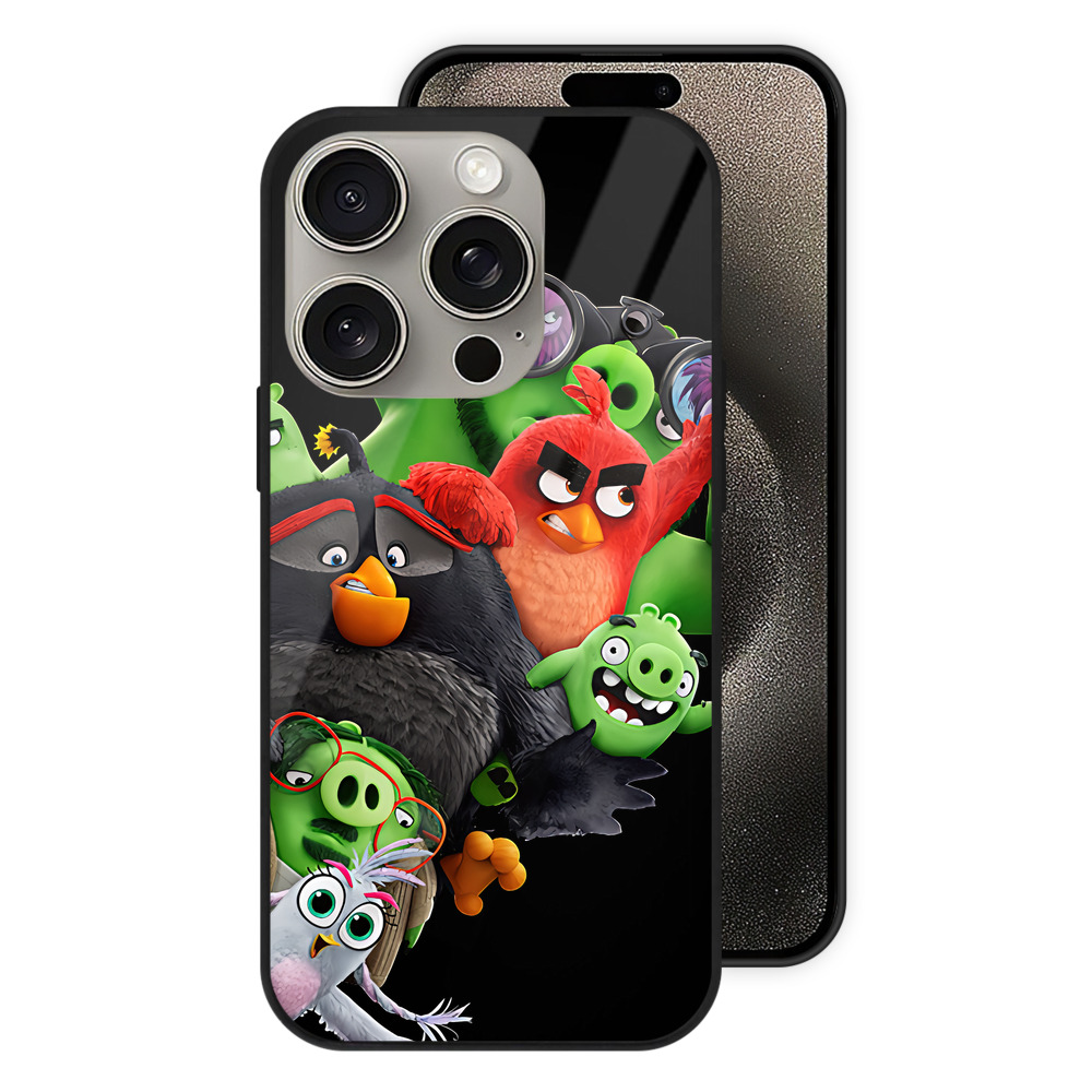 （画像用） Angry Birds アングリーバード 【iPhone15Pro対応】スマホケース 耐衝撃＆黄変防止 背面ガラス