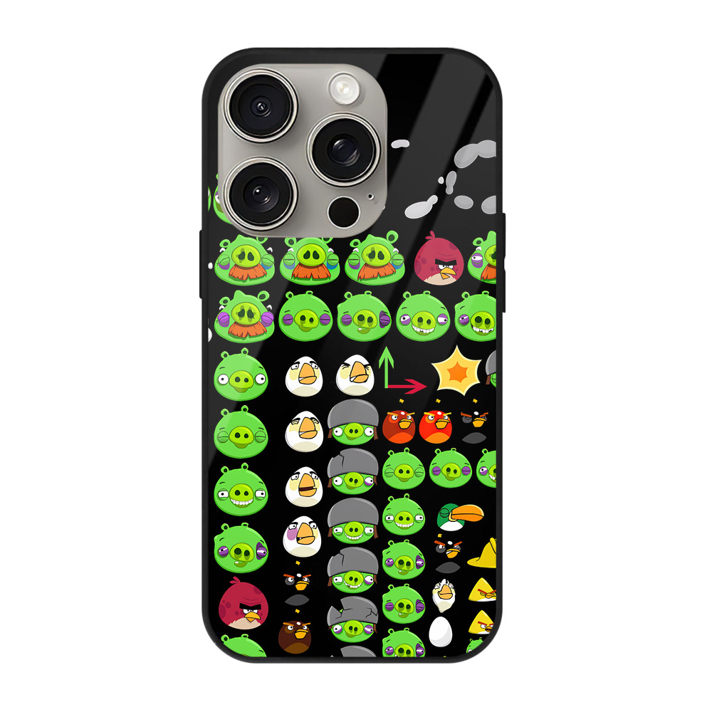 （画像用） Angry Birds アングリーバード 【iPhone15Pro対応】スマホケース 耐衝撃＆黄変防止 背面ガラス