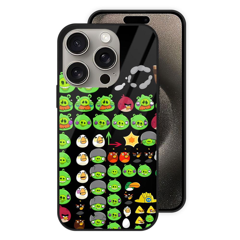 （画像用） Angry Birds アングリーバード 【iPhone15Pro対応】スマホケース 耐衝撃＆黄変防止 背面ガラス