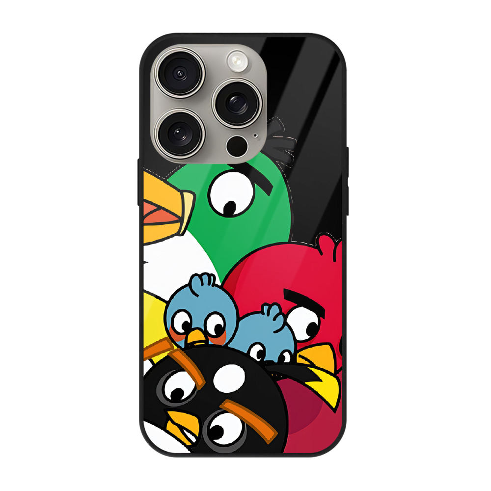 （画像用） Angry Birds アングリーバード 【iPhone15Pro対応】スマホケース 耐衝撃＆黄変防止 背面ガラス